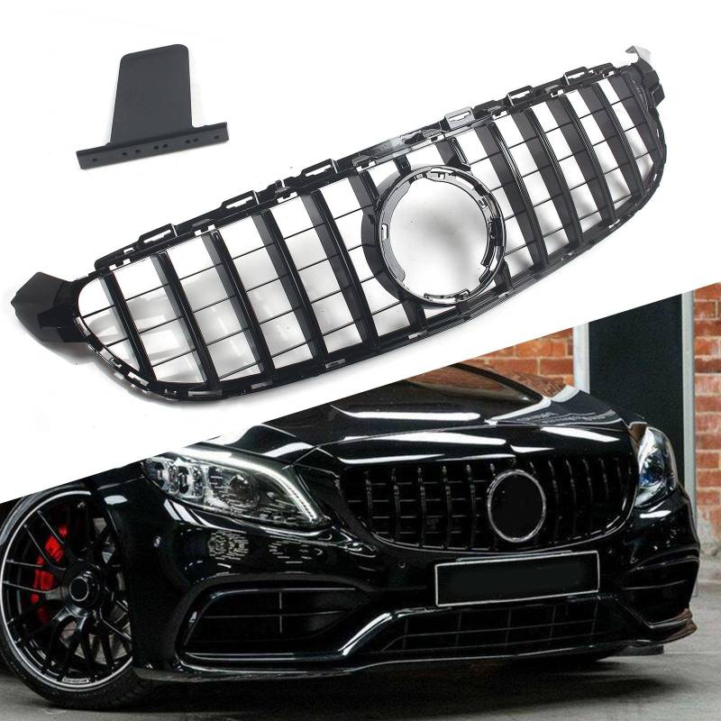 FINMOKAL GT Style Schwarzer Frontstoßstangengrill Kühlergrill Frontkühlergrill Kompatibel mit Benz W205 C205 AMG C63 2019 2020 2021 von FINMOKAL