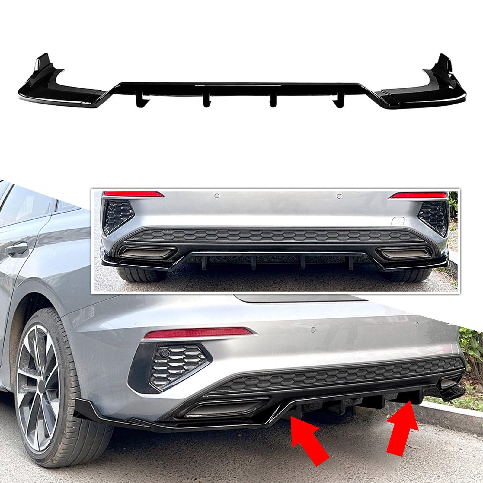 FINMOKAL Glänzend Schwarz Heckstoßstange Diffusor Lippe Spoiler Splitter Schutz Kompatibel mit Audi A3 8Y 2021-2024 von FINMOKAL