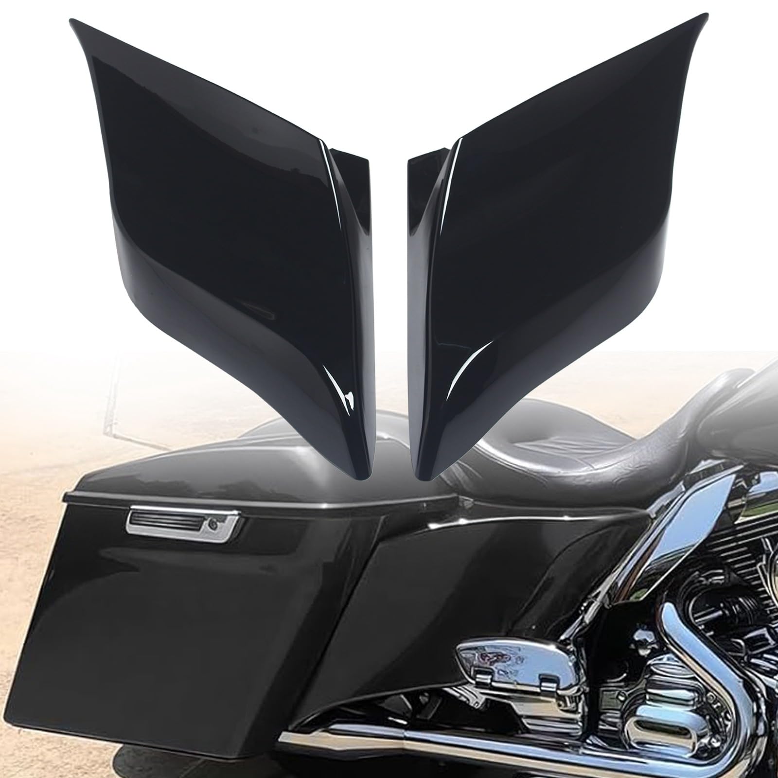 FINMOKAL Glänzende schwarze gedehnte Seitenabdeckungen, erweiterte Seitenteile, kompatibel mit allen Harley Touring Baggers Modellen 2009–2013 Street Road Glide von FINMOKAL