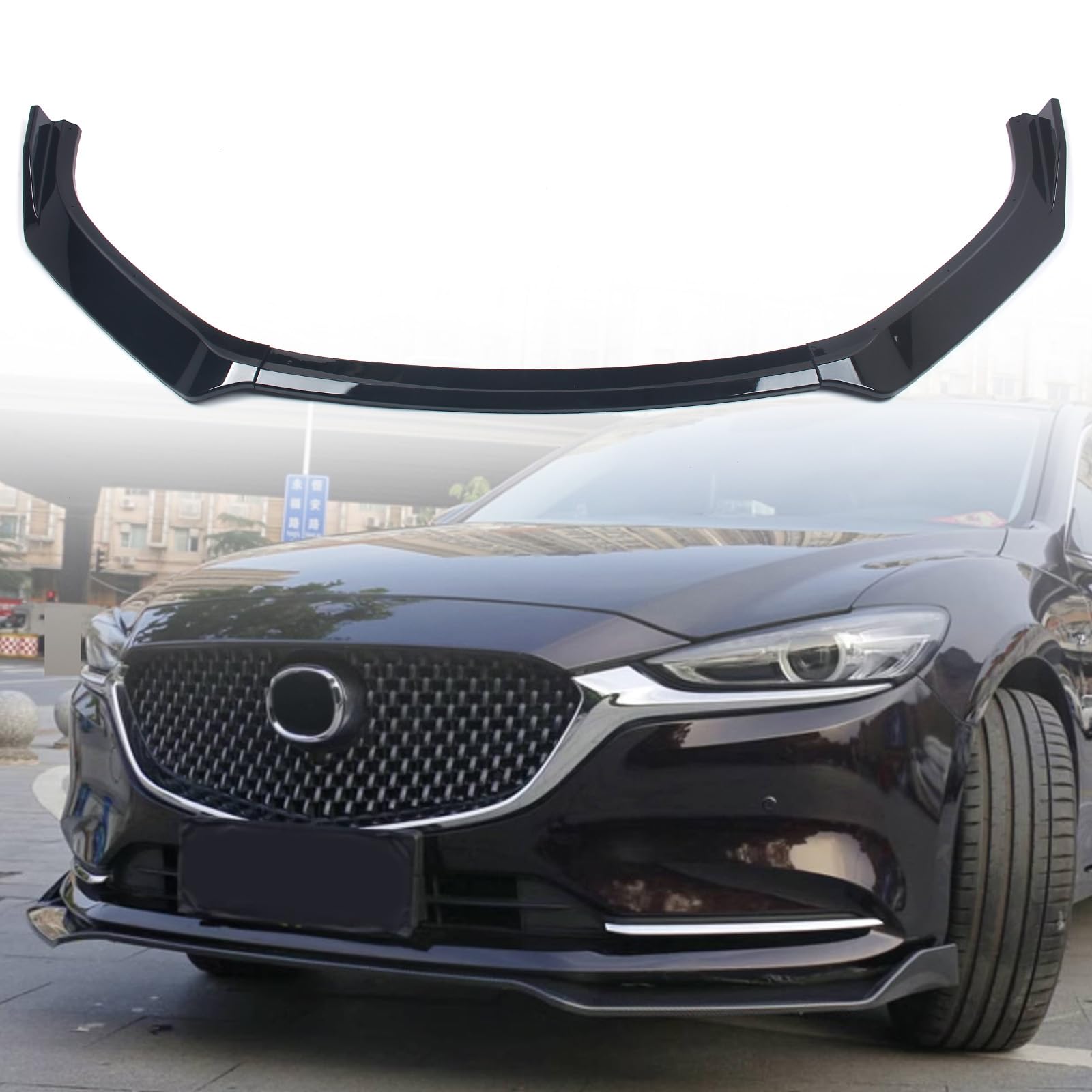 FINMOKAL Glänzende schwarze vordere Stoßstange Lippe Unterer Spoiler Body Kit Kompatibel mit 2020-2021 Mazda 6 Atenza Air Dam Spoiler Unterkinn Splitter von FINMOKAL