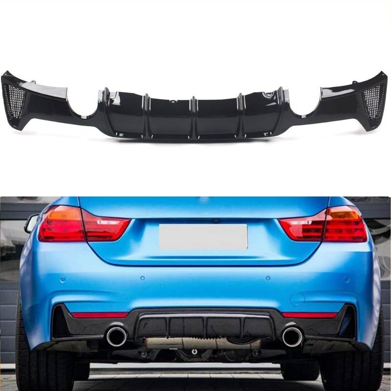 FINMOKAL Glänzender schwarzer Heckstoßstangen-Diffusor-Lippenspoiler, kompatibel mit 2014–2020 BMW 4er-Serie F32 F33 F36 M Sport, Einzelschalldämpfer Dual Out von FINMOKAL