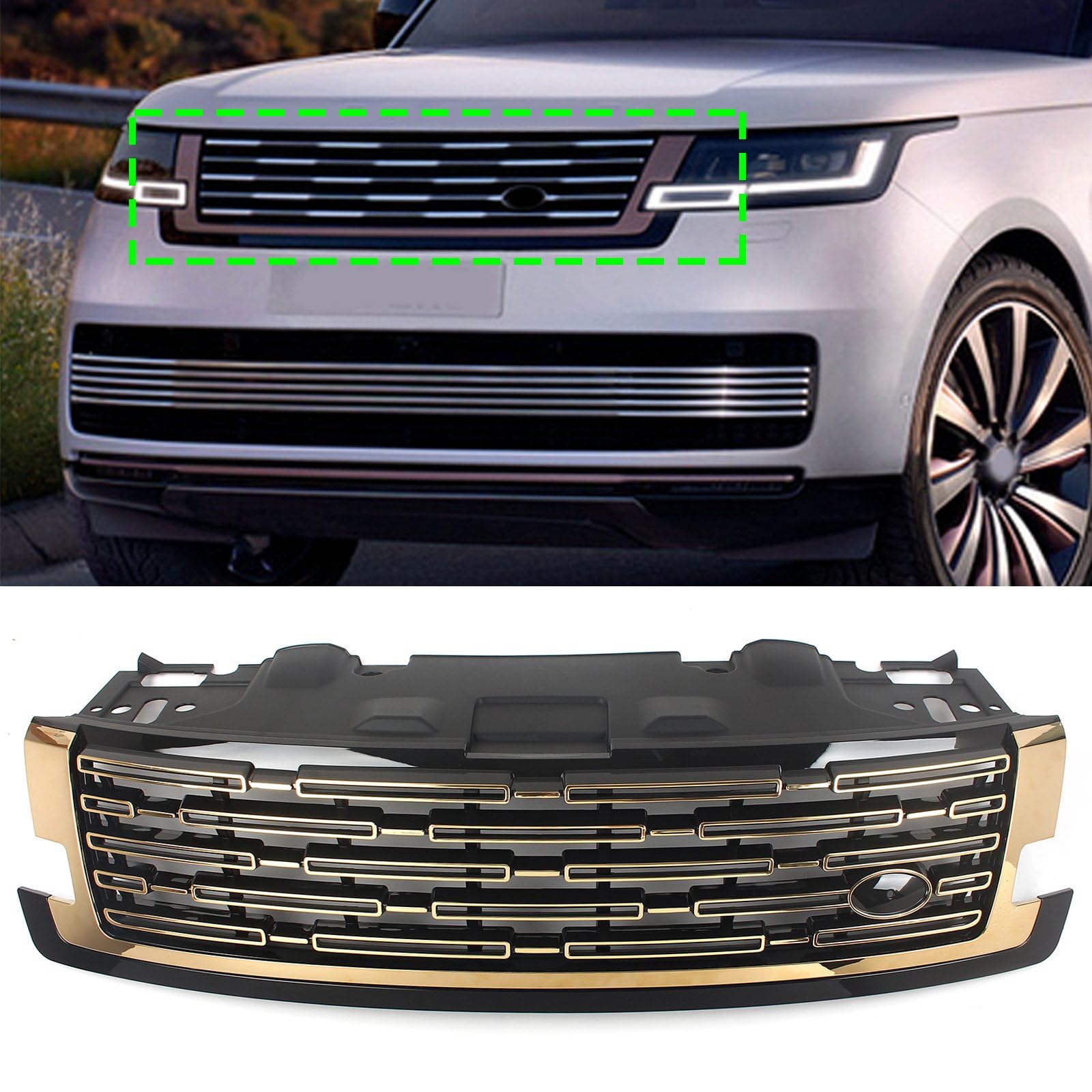 FINMOKAL Gold + Schwarz glänzender Frontgrill für Land Rover Range Rover 2023-2024 von FINMOKAL