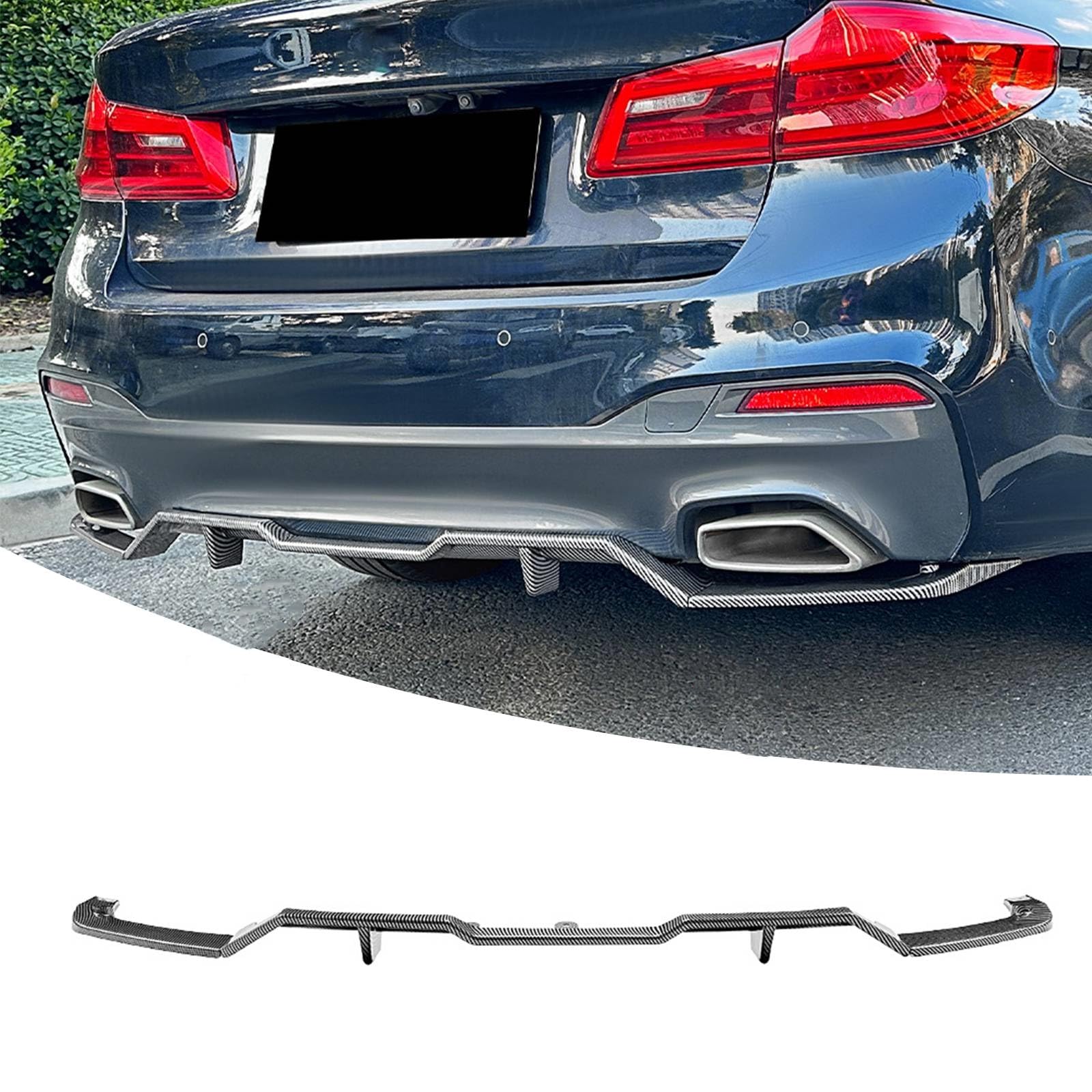 FINMOKAL Heckstoßstangen-Diffusor-Lippenspoiler, kompatibel mit 2018–2020 BMW 5er-Serie G30 M Sport, Karbonfaser-Optik, Heckstoßstange, untere Diffusorlippe, Karosserie-Kit von FINMOKAL