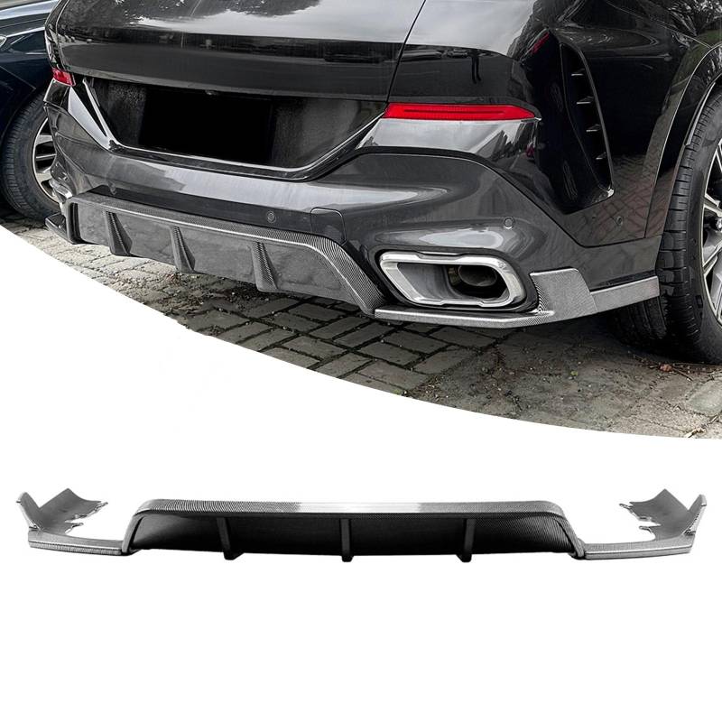 FINMOKAL Heckstoßstangen-Diffusorlippe, kompatibel mit BMW G06 X6 M Sport, Karbonfaser-Optik, Heckstoßstange, unterer Spoiler, Auspuffschutz, Heckdiffusor von FINMOKAL