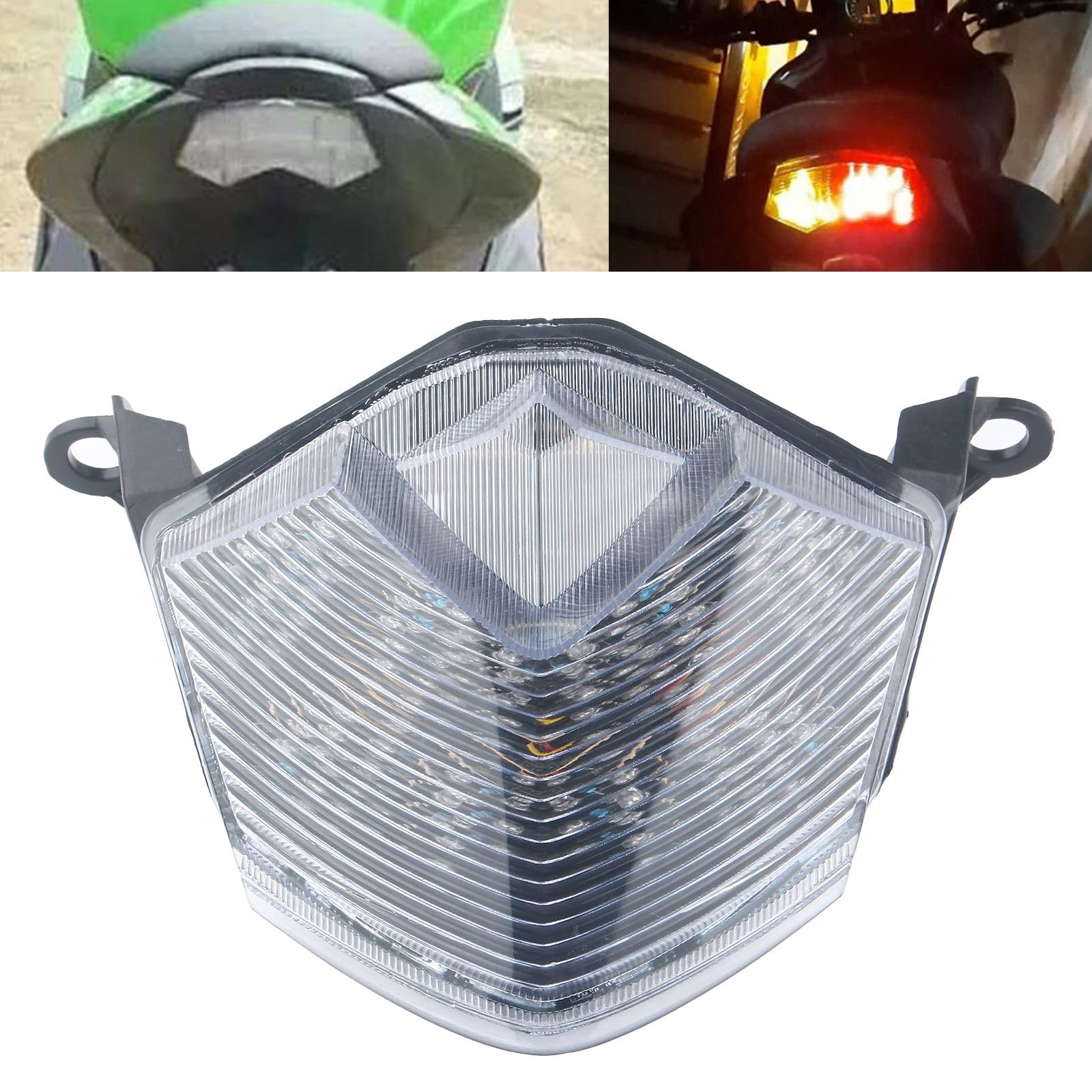 FINMOKAL Integriertes LED-Rücklicht, Positionslicht, Blinker, Bremslicht, kompatibel mit Kawasaki Ninja ZX6R ZX600 2009-2012 ZX10R Z750 Z1000 2007-2011 (Klar) von FINMOKAL