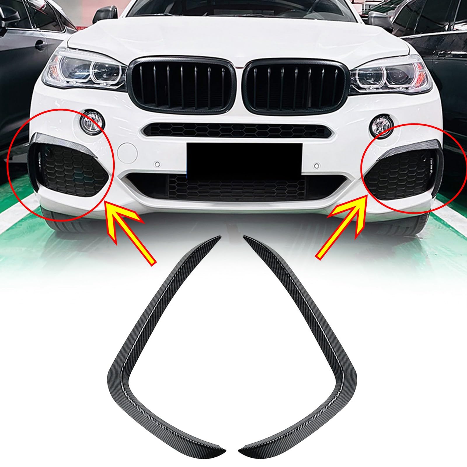 FINMOKAL Karbonfaser-Optik, Frontstoßstange, Seitenlüftungsblenden, Frontstoßstange, Spoiler, Canards, Lippensplitter, kompatibel mit BMW X5 F15 M Sport 2014–2018 von FINMOKAL