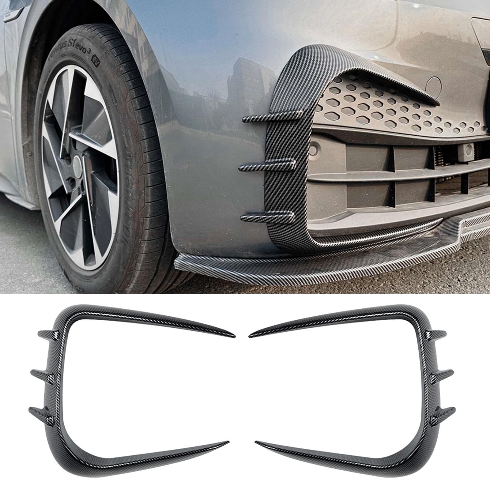 FINMOKAL Karbonfaser-Optik Auto Frontstoßstange Lippe Spoiler Seite Lüftungsschlitz Splitter Trim Kompatibel mit VW ID.3 2019-2022 2020 von FINMOKAL