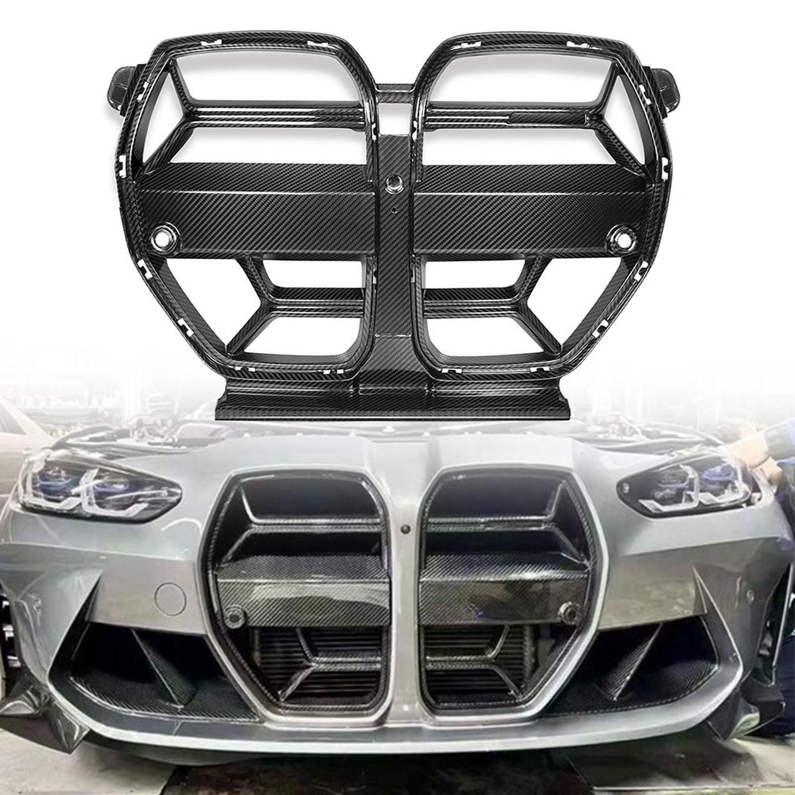 FINMOKAL Kühlergrill aus echtem Karbonfaser, CSL Stil, kompatibel mit BMW G80, M3, G82, G83, M4, alle Modelle ohne ACC von FINMOKAL