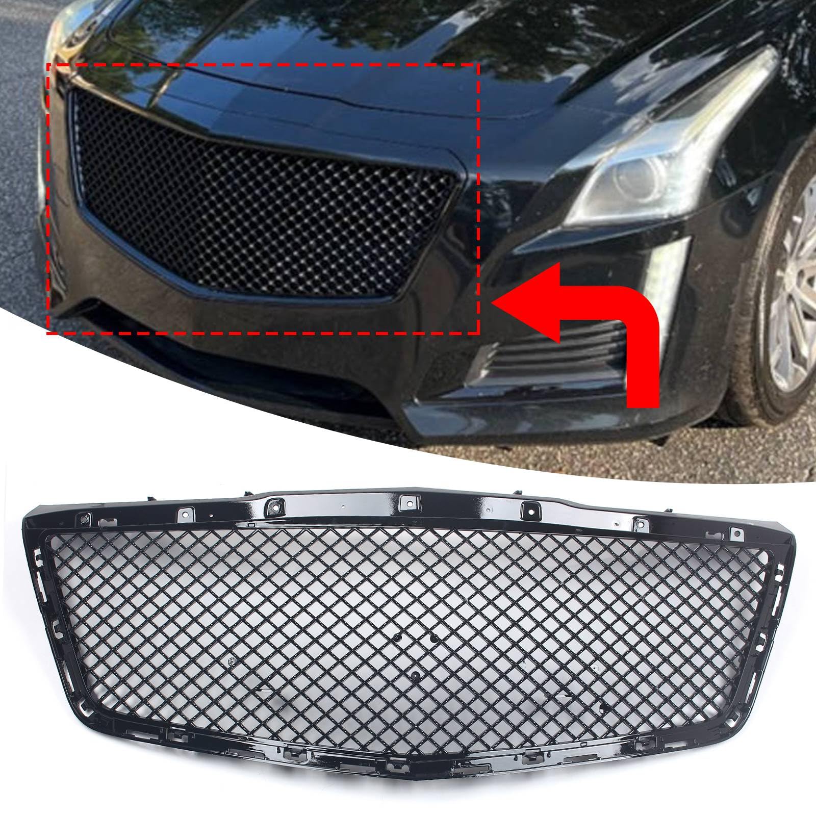 FINMOKAL Kühlergrill für Frontstoßstange, Waben-Stil, schwarz, kompatibel mit Cadillac CTS 2014–2019 Limousine (nicht für CTS-V) von FINMOKAL