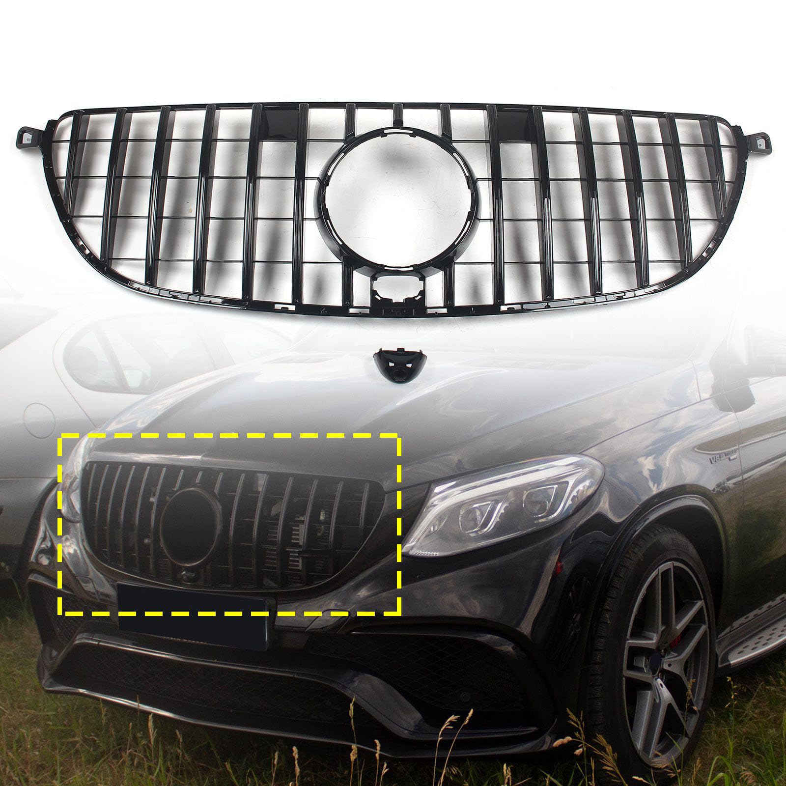 FINMOKAL Kühlergrill für die Frontstoßstange, Motorhaube, kompatibel mit Benz W166 GLE63 AMG 2016–2019, GT-Stil, Schwarz von FINMOKAL