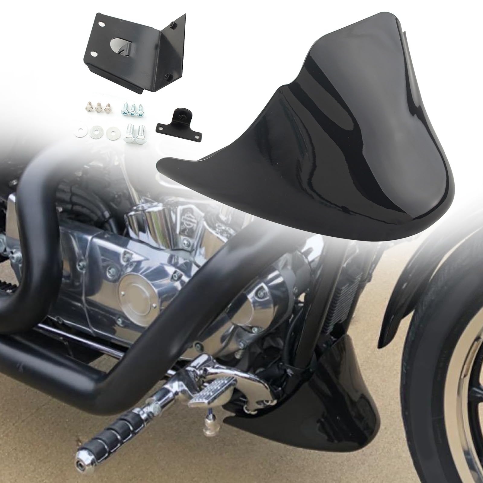 FINMOKAL Motorrad ABS Schwarz Front Kinn Spoiler Untere Verkleidung Abdeckung Air Dam Kompatibel mit Harley Sportster XL1200 XL883 2004-2020 von FINMOKAL