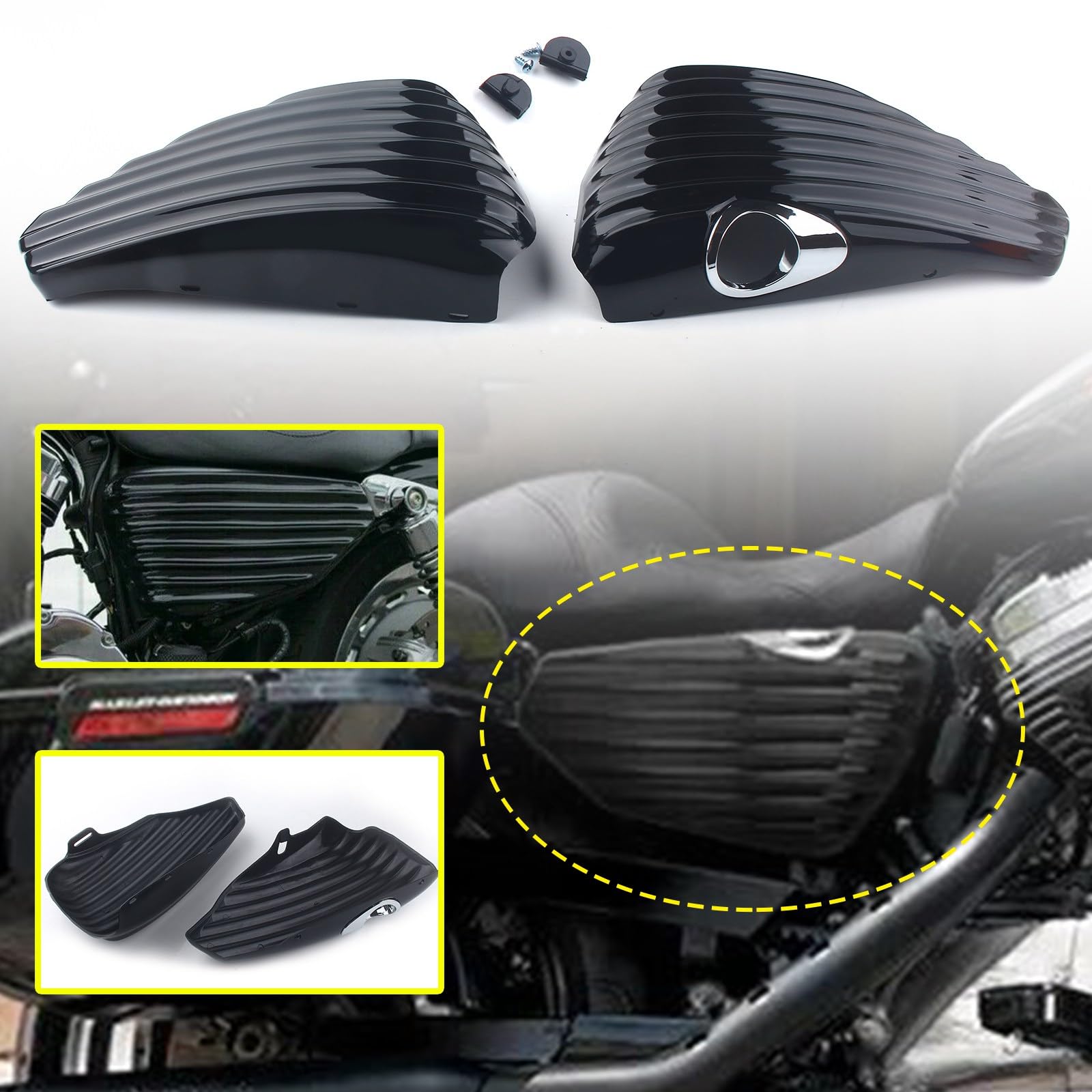 FINMOKAL Motorrad-Akku-Seitenabdeckung, links und rechts, kompatibel mit Harley Sportster XL883 XL1200 2004–2013 von FINMOKAL