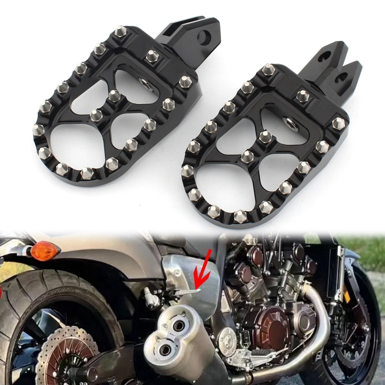 FINMOKAL Motorrad-Fußrasten Fußrasten Fußrasten hinten Beifahrerfußrasten Pedal kompatibel mit Yamaha R6 R1 MT01 MT03 FZS1000 XJR1200 XJR1300 VMAX 1200 (Schwarz) von FINMOKAL