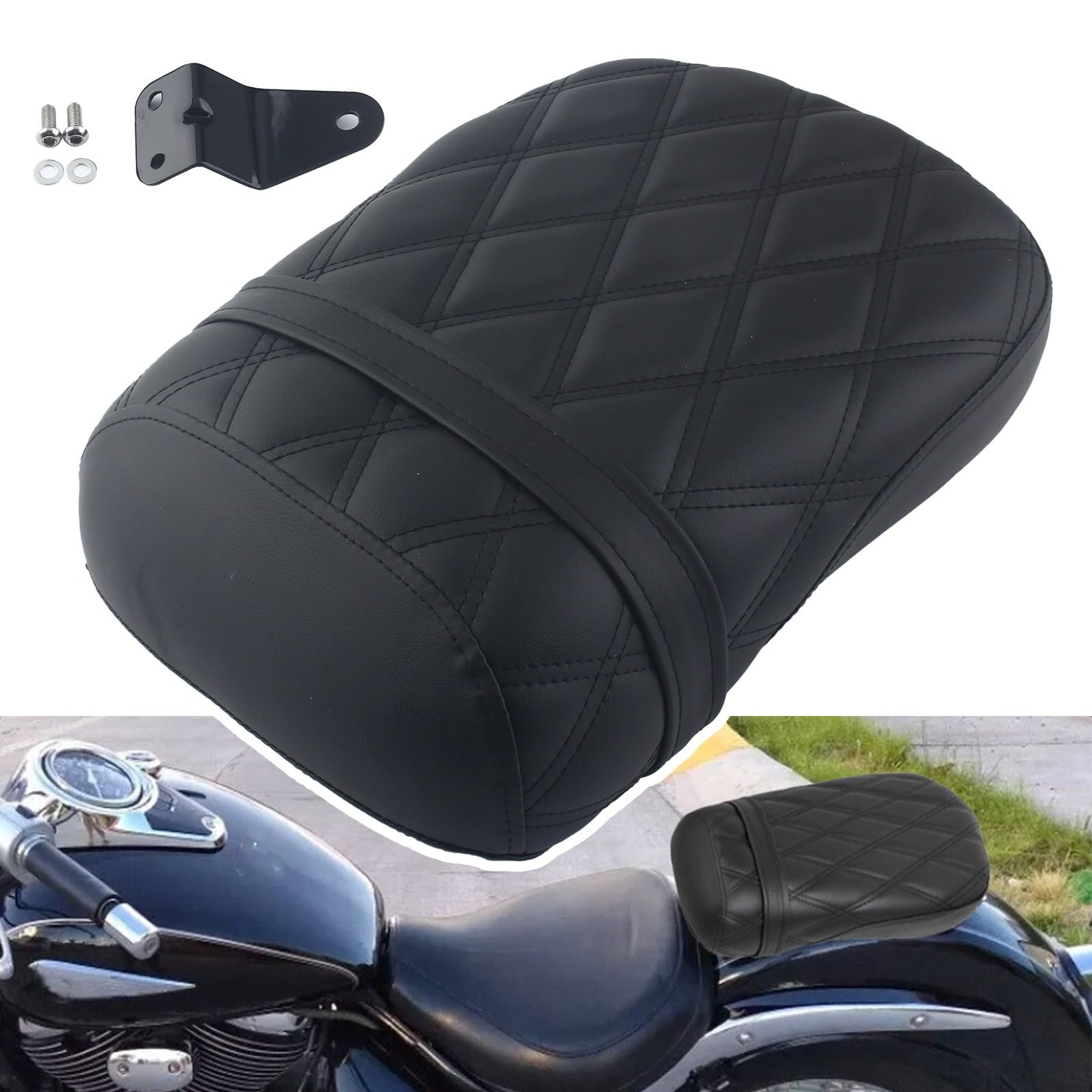 FINMOKAL Motorrad hinten Sozius Beifahrersitz kompatibel mit Suzuki Intruder Volusia 800 VL800 2001-2004 Suzuki Boulevard C50 2004-2013 (schwarze Nähte) von FINMOKAL