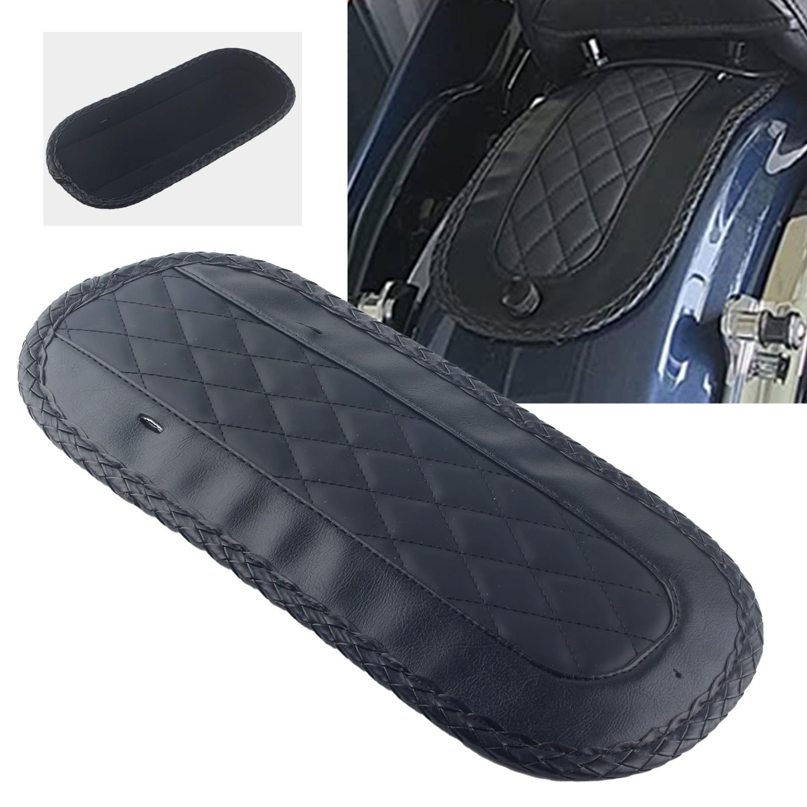 FINMOKAL Motorrad schwarz hinten Kotflügel Lätzchen Leder Solo Sitz kompatibel mit Harley Touring Road King Electra Street Road Glide FLHX 2008-2021 von FINMOKAL