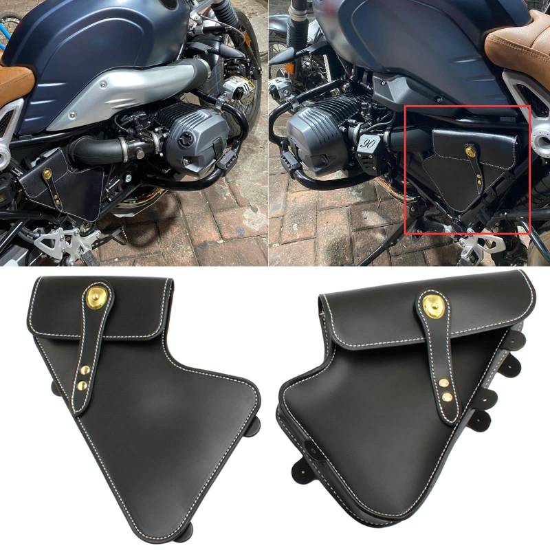 FINMOKAL Paar Seitentaschen Leder Seitenrahmen Halter Werkzeuge Tasche Tasche Tasche für BMW R Nine T 2014-UP von FINMOKAL