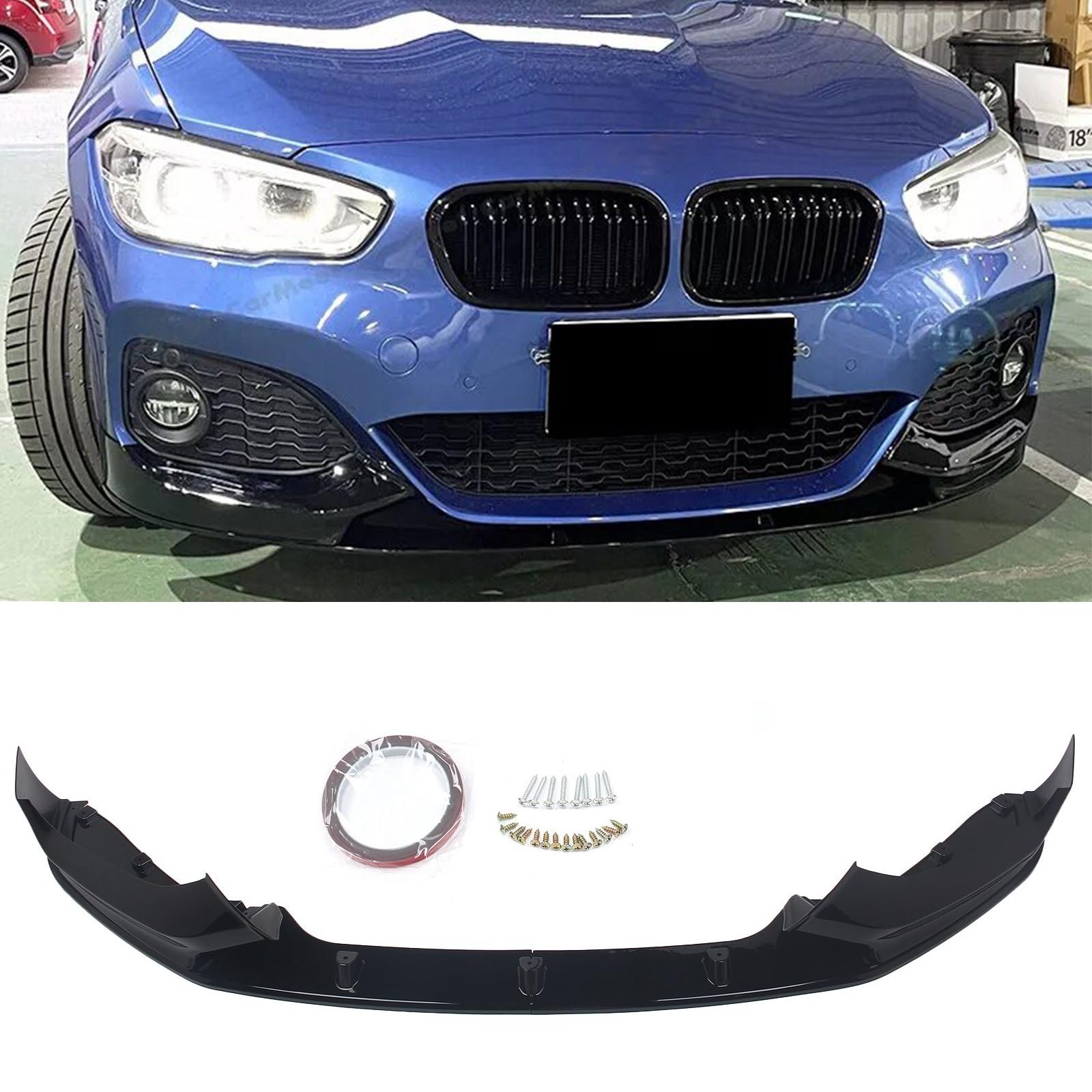 FINMOKAL Schwarz Frontstoßstange Lippe Karosserie Kit Spoiler Diffusor Splitter Kompatibel mit BMW 1er F20 F21 M Sport 2015-2020 von FINMOKAL