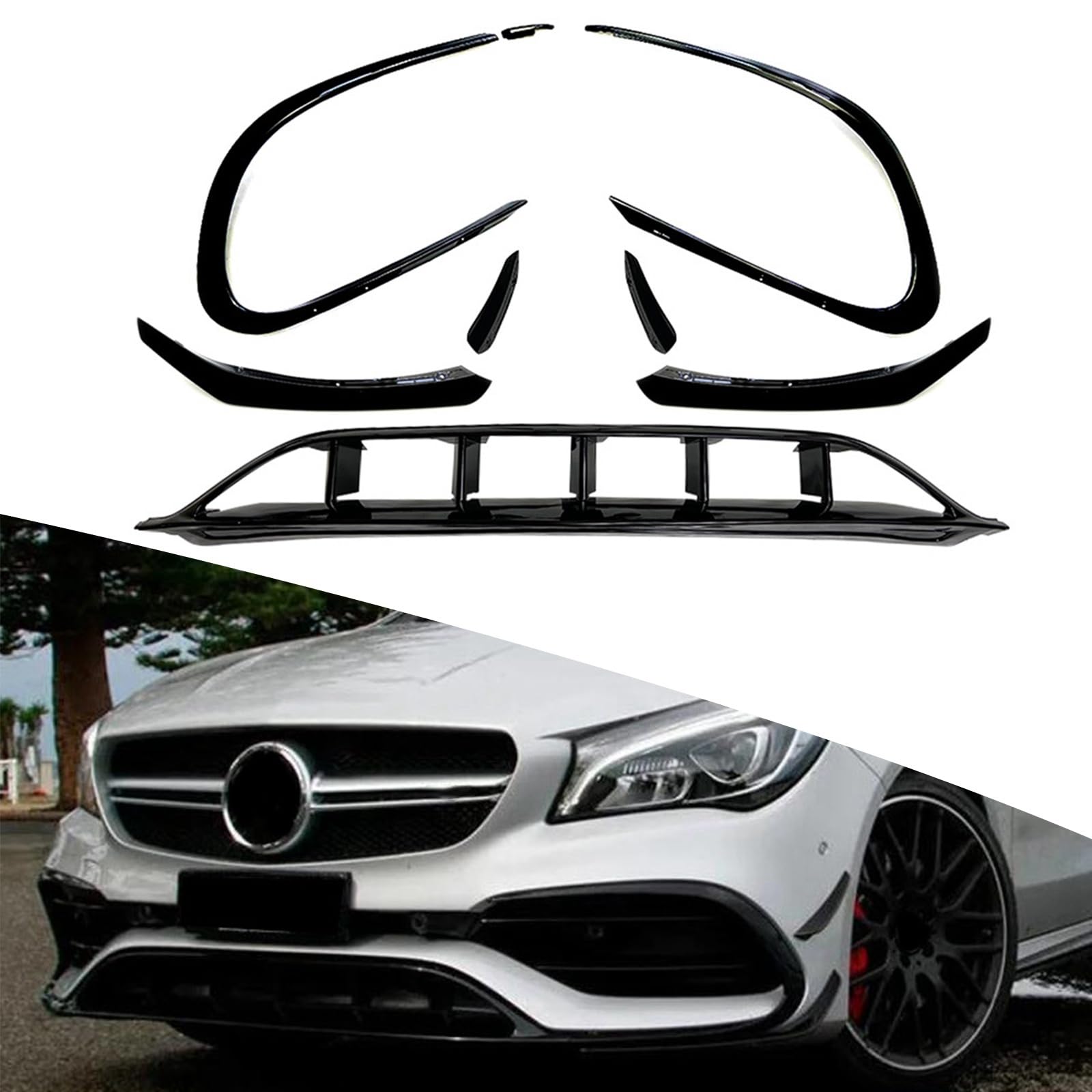 FINMOKAL Schwarz Frontstoßstange Spoiler Canard Splitter Flossen Lüftungsschlitz Abdeckung Verkleidung Kompatibel mit Benz CLA Klasse W117 C117 CLA200 CLA220 2016-2019 (nur für Sport Version) von FINMOKAL