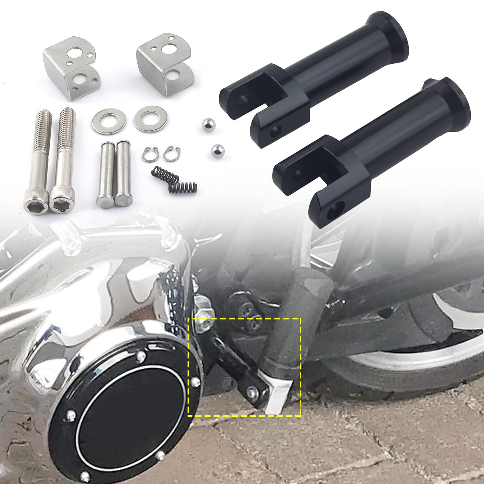 FINMOKAL Schwarz Hintere Beifahrerfußraste Unterstützung Mount Kit Fußstütze Stützen Kompatibel mit Harley Softail Fat Boy Street Bob Low Rider 2018-2024 von FINMOKAL