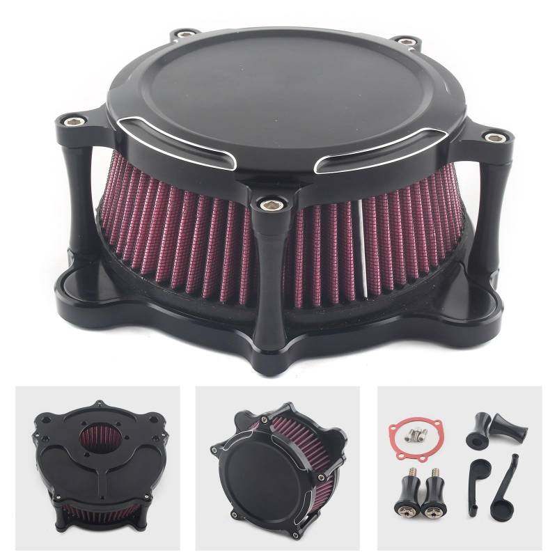 FINMOKAL Schwarz Luftreiniger Filter Rot Ansaugfilterelement Kompatibel mit Harley Dyna 93-16 Super Glide Softail Touring Road King Street Electra Glide 93-07 von FINMOKAL