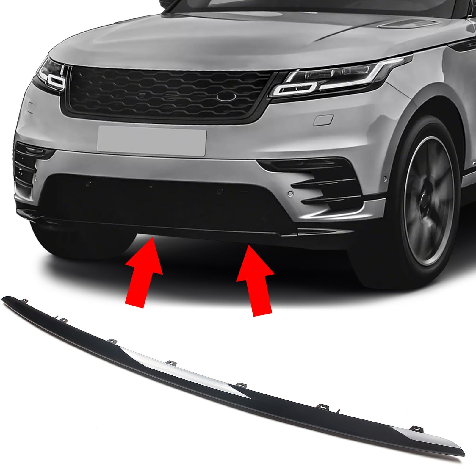 FINMOKAL Schwarze vordere Stoßstangen-Zierleiste, untere Schutzplatte, Zierleiste, kompatibel mit Land Rover Range Rover Velar L560 2017-2023#LR095018 von FINMOKAL