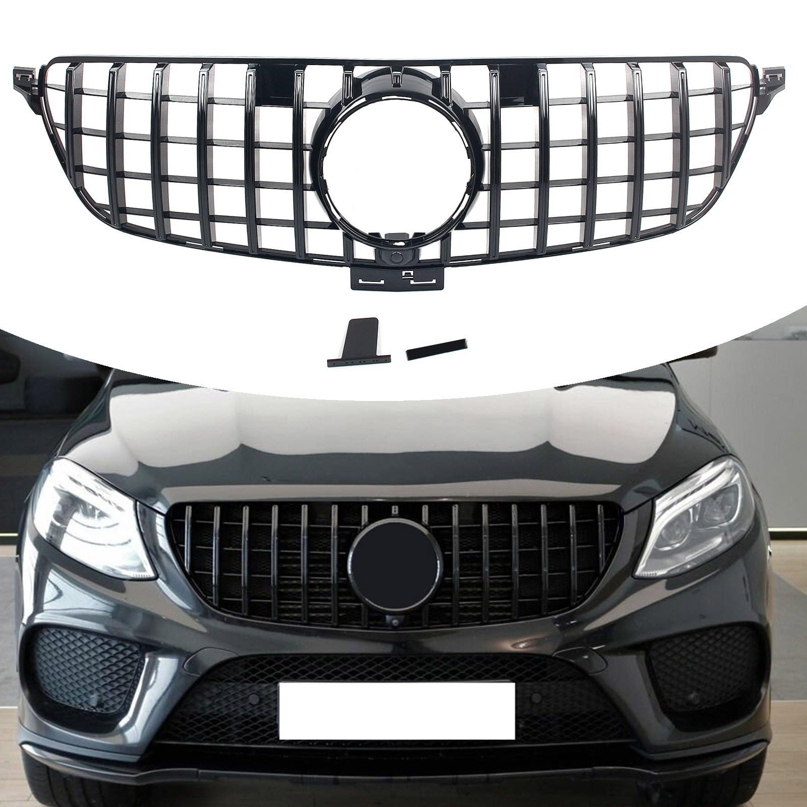 FINMOKAL Schwarzer GTR-Frontgrill, Kühlergrill vorn, Kühlergrillgitter, kompatibel mit Benz W166 GLE-Klasse SUV GLE350 GLE43 2016-2019 von FINMOKAL