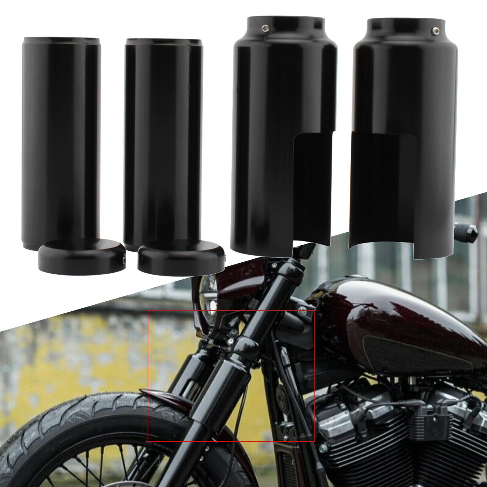 FINMOKAL Schwarzes Full Fork Cover Set für Harley Softail M8 Street Bob FXBB FXBBS 18-21 von FINMOKAL