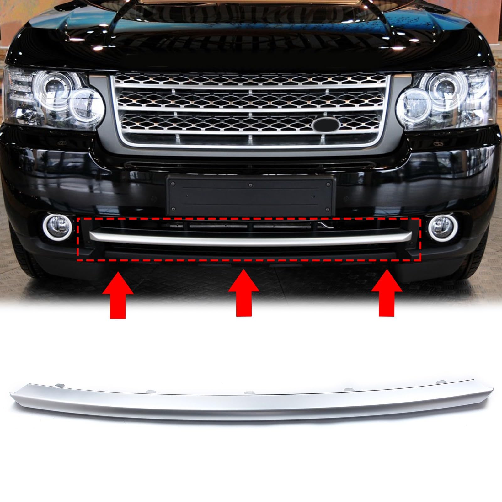 FINMOKAL Silber Frontstoßstange Mitte Luftabweiser Spoiler untere Zierleiste kompatibel mit Range Rover L322 2010 2011 2012 LR024324 von FINMOKAL