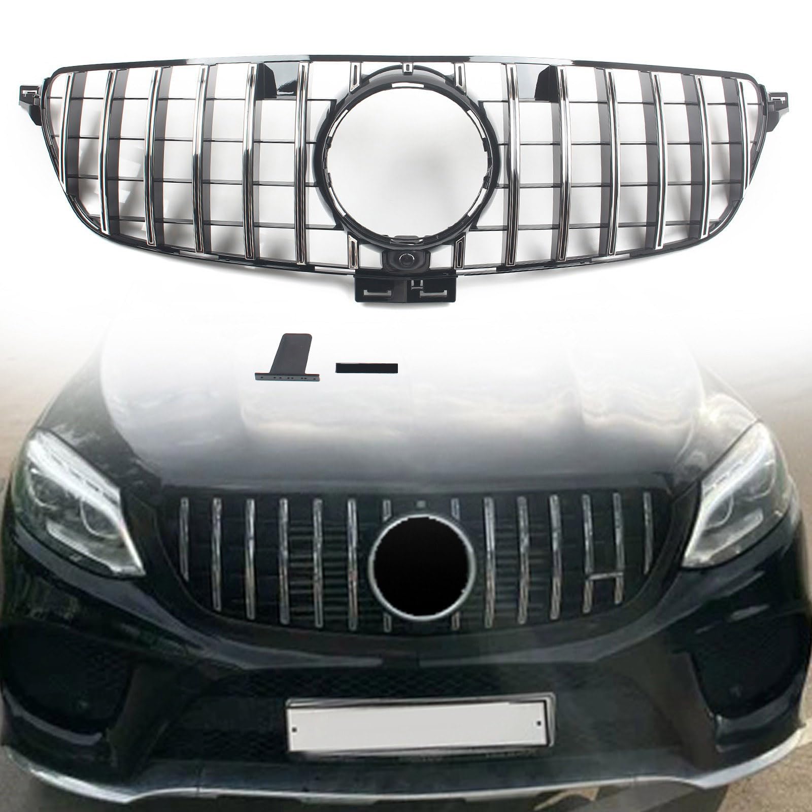 FINMOKAL Silberner GTR-Frontgrill, Kühlergrill für die vordere Stoßstange, Kühlergrillgitter, kompatibel mit Benz GLE-Klasse W166 GLE350 GLE43 2016–2019 von FINMOKAL