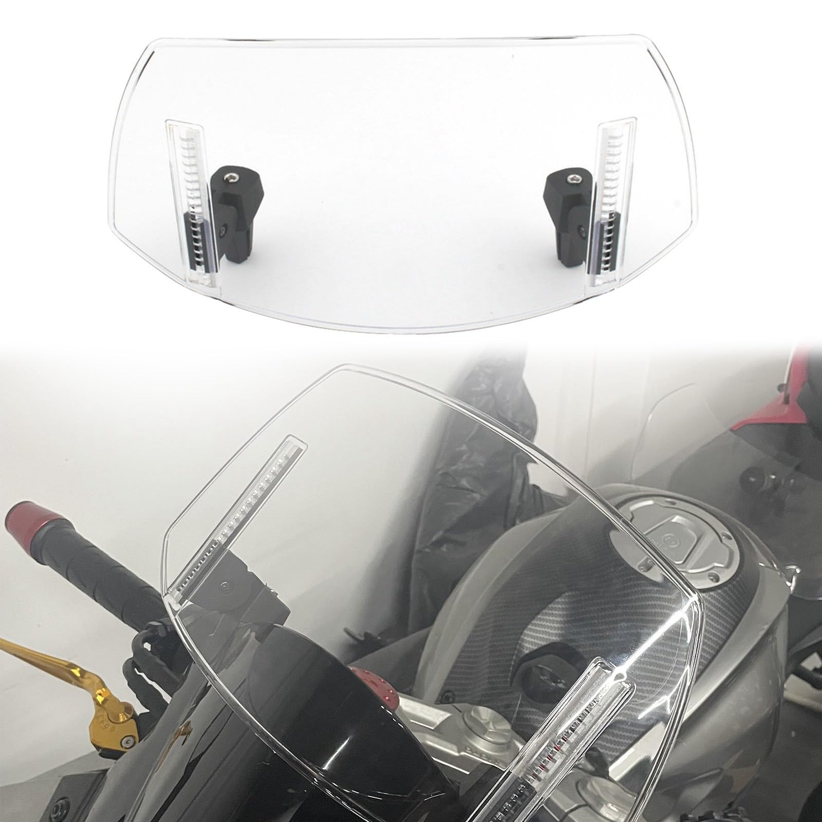 FINMOKAL Universelle Motorrad-Windschutzscheibenverlängerung, Motorrad-Windabweiser für Windschutzscheibe, verstellbar, zum Anklippen, Windschutzscheiben-Spoiler, Front-Fliegengitter-Verkleidung, von FINMOKAL