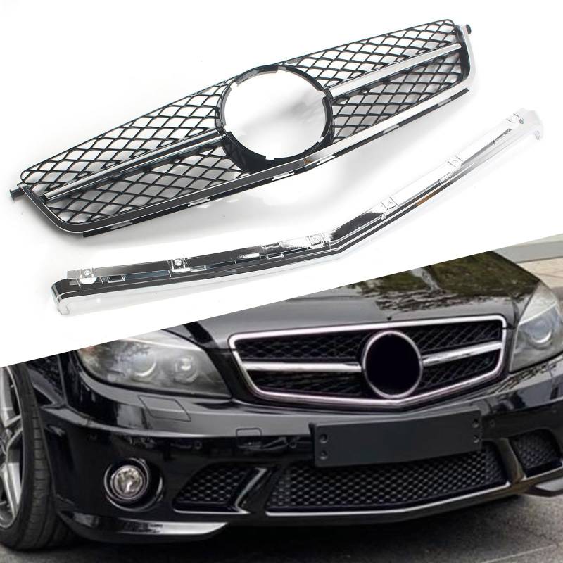 FINMOKAL W204 Grill, Auto Chrom Front Kühlergrill Frontstoßstangengrill Kühlergrill Kompatibel mit Benz W204 C63 AMG 2008-2011 von FINMOKAL