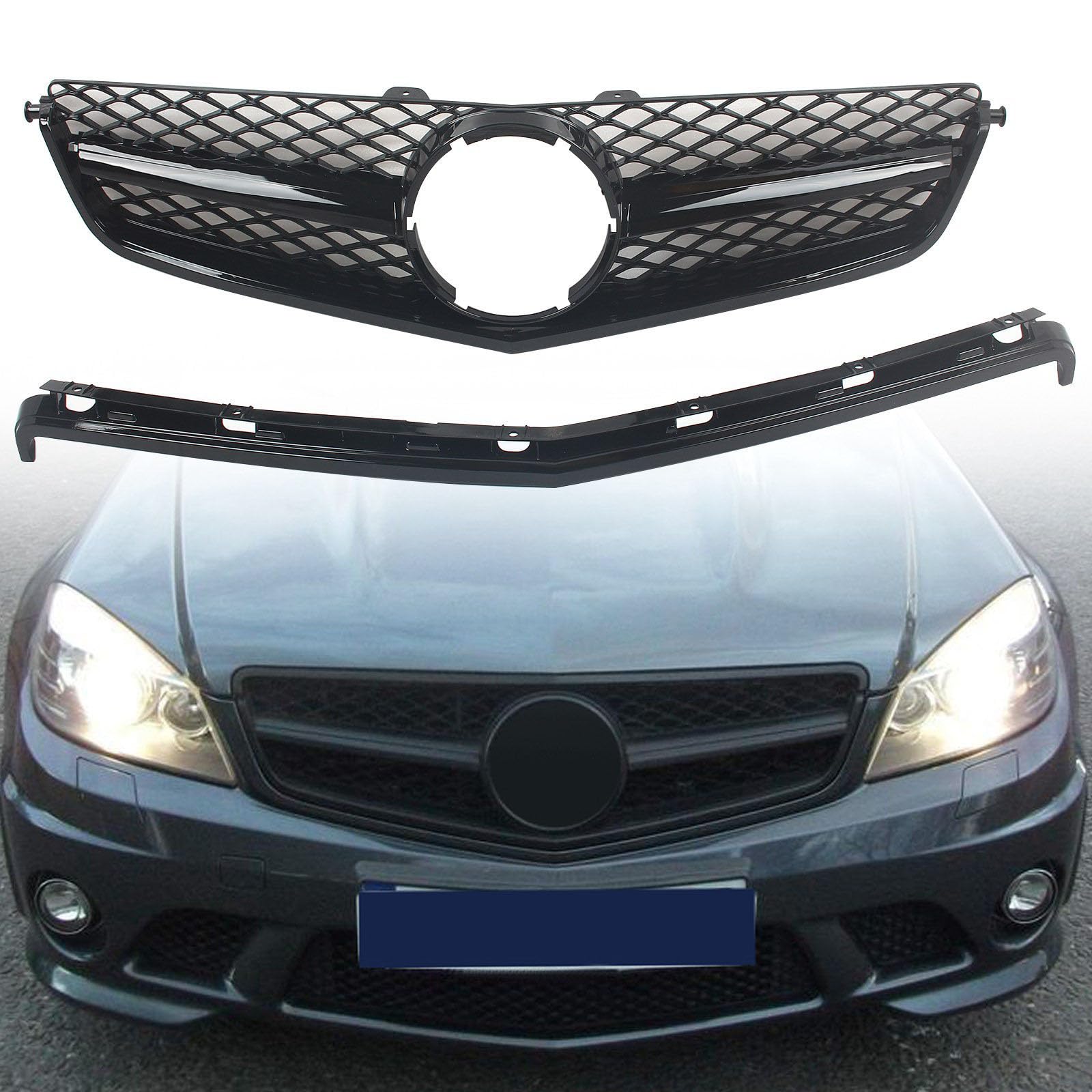 FINMOKAL W204-Grill, Frontkühlergrill, Frontstoßstangengrill, kompatibel mit Benz W204 C63 AMG 2008-2011, Schwarz von FINMOKAL