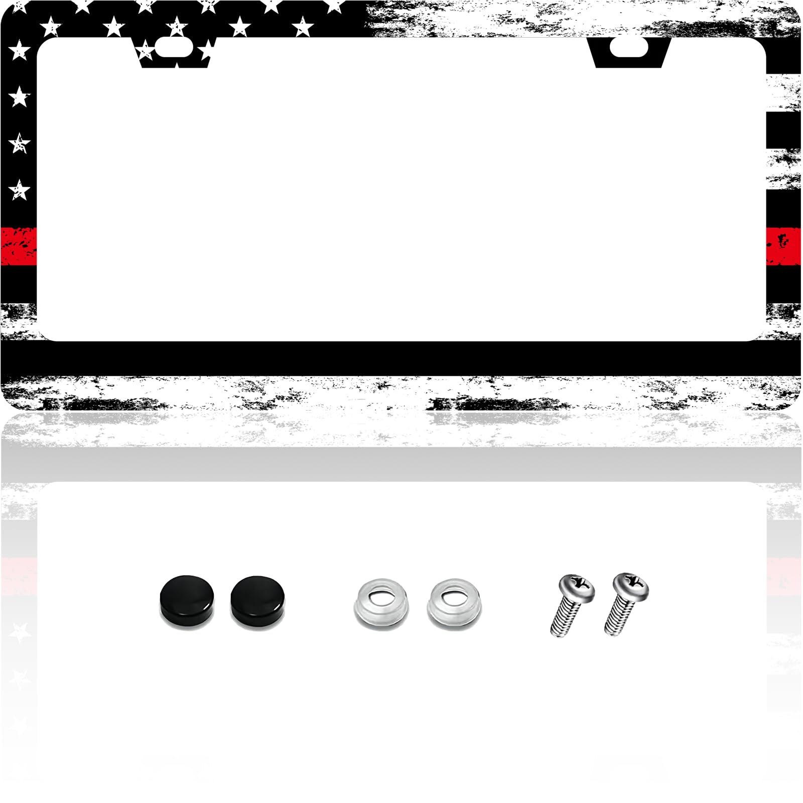 FIORDY Nummernschild-Rahmen mit amerikanischer Flagge, personalisierbar, dünn, rote Linie, Auto-Zubehör, Halterung, Edelstahl, Nummernschildhalter mit Schrauben, für Damen und Herren, 15,2 x 30,5 cm, von FIORDY