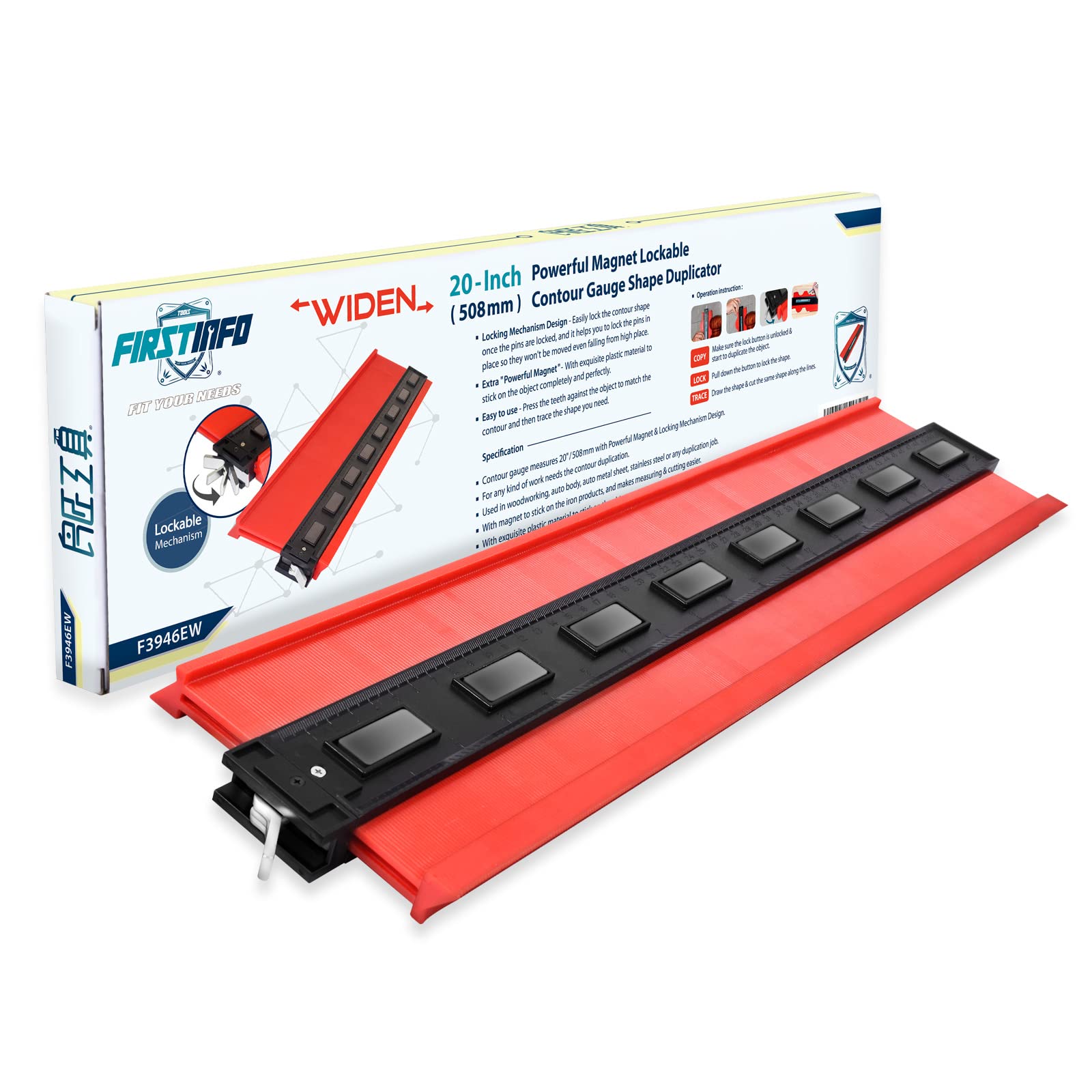 FIRSTINFO F3946EW | 508mm | Konturenlehre Duplikator | Profillehre | Konturenlehre groß mit Feststeller | Metall-Schloss - Extra breit | für Fliesen, Laminat und Holzbearbeitung von FIRSTINFO TOOLS FIT YOUR NEEDS