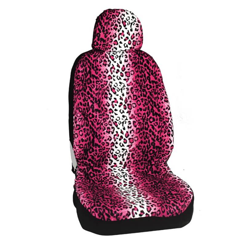 Auto-Sitzbezüge Set, Leopard Short Plush Vordersitze Auto-Sitzschoner Auto-Zubehör Innenraum Dekoration Auto-Schonbezüge Teilbarer für Fahrersitz & Beifahrer (Pink,1Pcs) von FISOHK