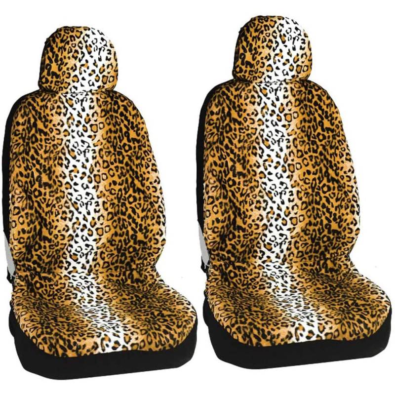 Auto-Sitzbezüge Set, Leopard Short Plush Vordersitze Auto-Sitzschoner Auto-Zubehör Innenraum Dekoration Auto-Schonbezüge Teilbarer für Fahrersitz & Beifahrer (Yellow,2Pcs) von FISOHK