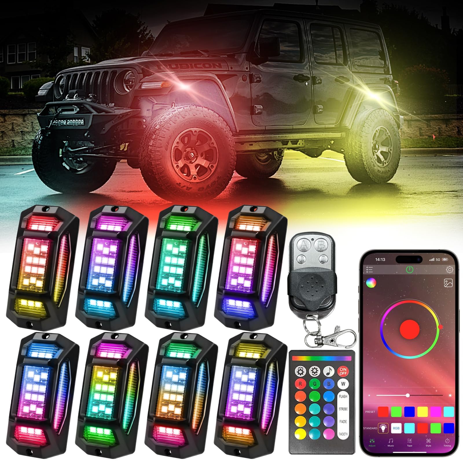 FIVAVA Ambiente Licht für Auto Innenbeleuchtung,Ambientebeleuchtung Auto mit App/Fernbedienung,8 Pods RGB LED Rock Lichter für ATV RZR UTV SUV von FIVAVA