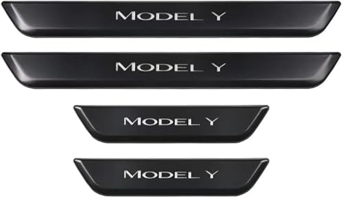 4pcs Auto Edelstahl Einstiegsleisten Schutz für Tesla Model 3 Y 2020-2023, Anti-Kratz Non-Slip Beschützer Zierleisten Tür Sill Auto Styling Zubehör,A Black von FIXCOR