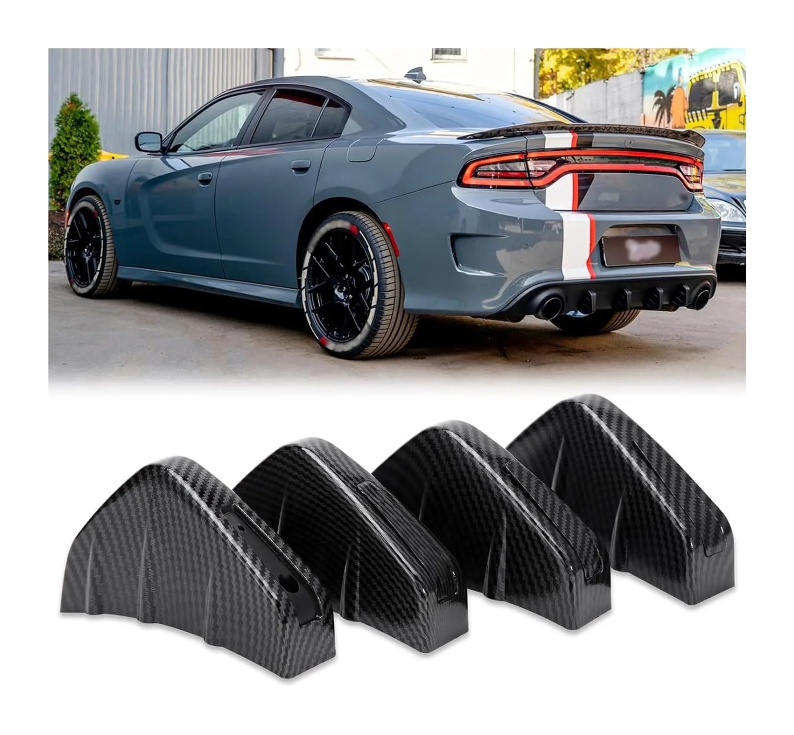 Heckflügel 4 Teile/Satz Universal Fit Auto Hinten Unteren Stoßfänger Flügel Lip Diffusor Splitter Spoiler Shark Fins Für A3 A5 A6 S5 Q5 Q3 A4 B9 Heckspoiler(Kohlefaser-Optik) von FIYFIOW