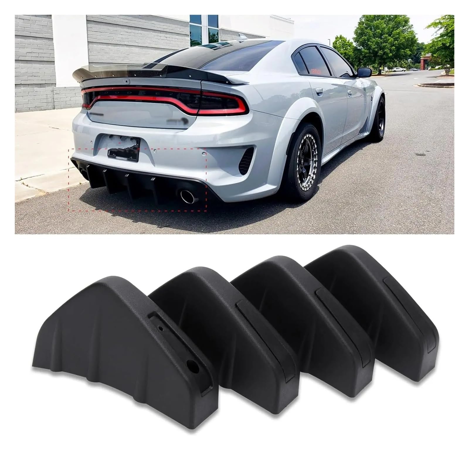 Heckflügel 4 Teile/Satz Universal Fit Auto Hinten Unteren Stoßfänger Flügel Lip Diffusor Splitter Spoiler Shark Fins Für A3 A5 A6 S5 Q5 Q3 A4 B9 Heckspoiler(Schwarz) von FIYFIOW