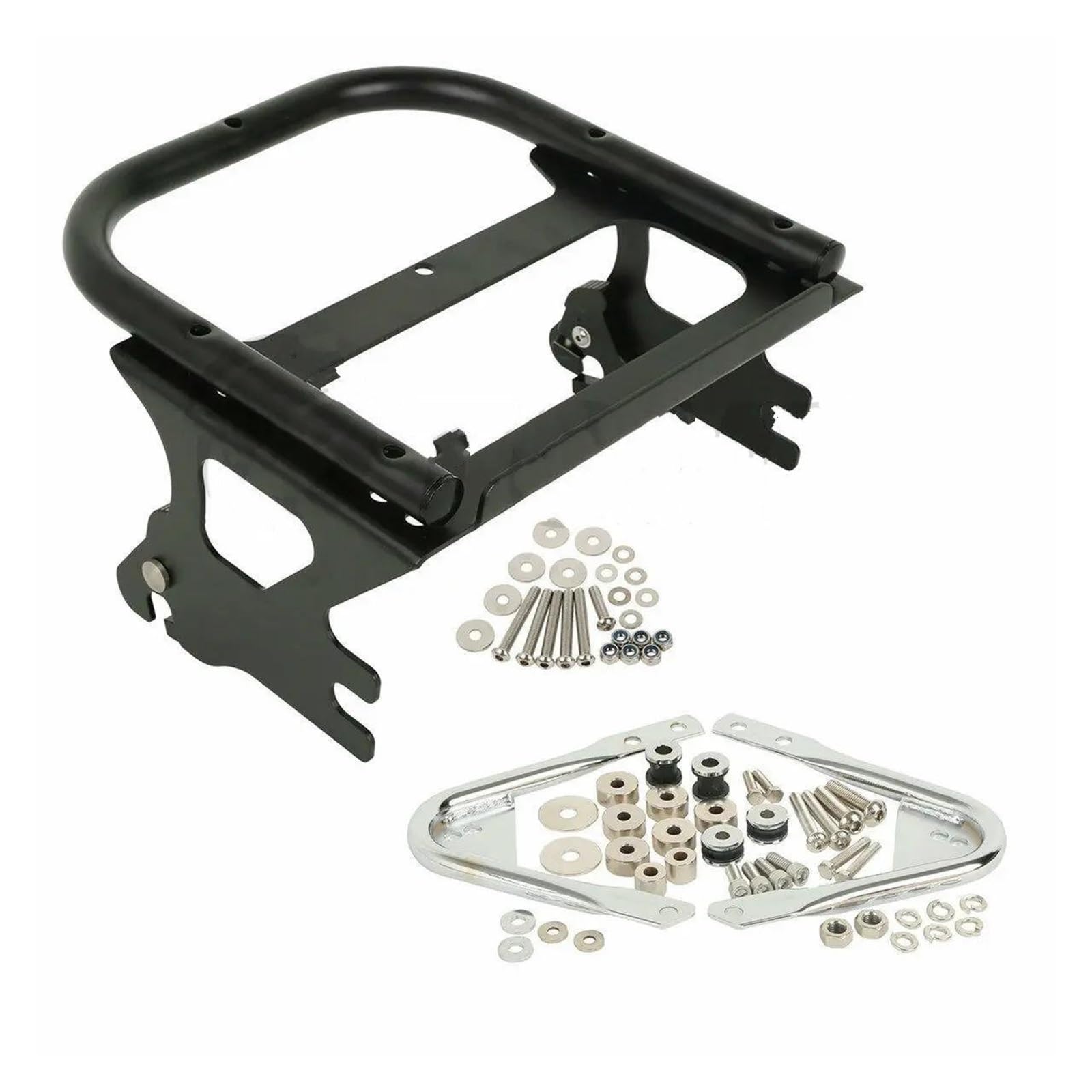 Hinterradgepäckträger Für Touring Für Pack Für Electra Für Glide Für Road Für King 1997-2008 2005 Motorradzubehör Abnehmbares Zwei-Up-Gepäckträger-Docking-Kit Gepäck Rack(Black Chrome) von FIYFIOW