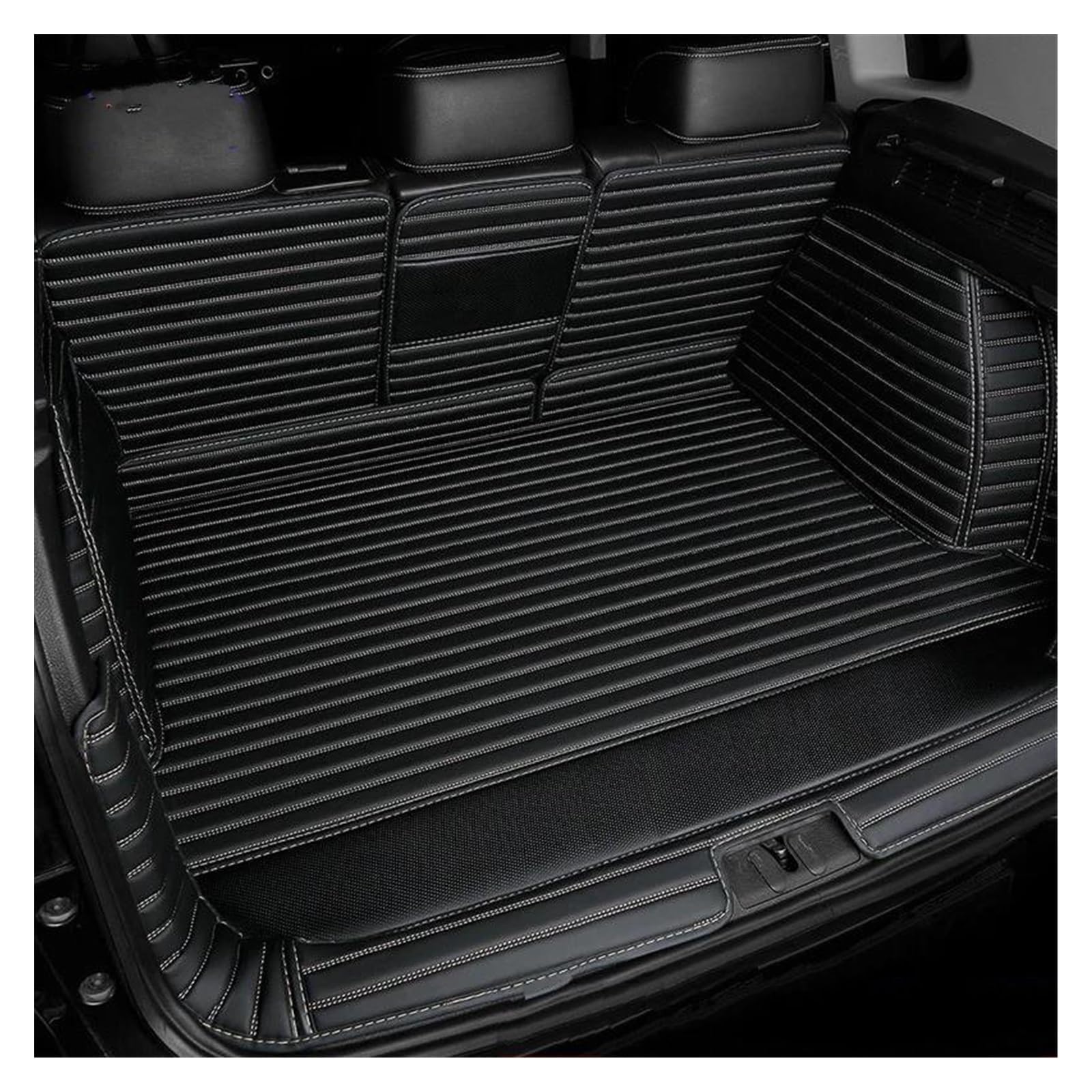 Kofferraummatte Kofferraum Schutzmatte Für Tesla Für Modell 3 2024 PU Leder Kofferraummatten Cargo Liner Verdickter Schwamm Autozubehör(Stripes E) von FIYFIOW