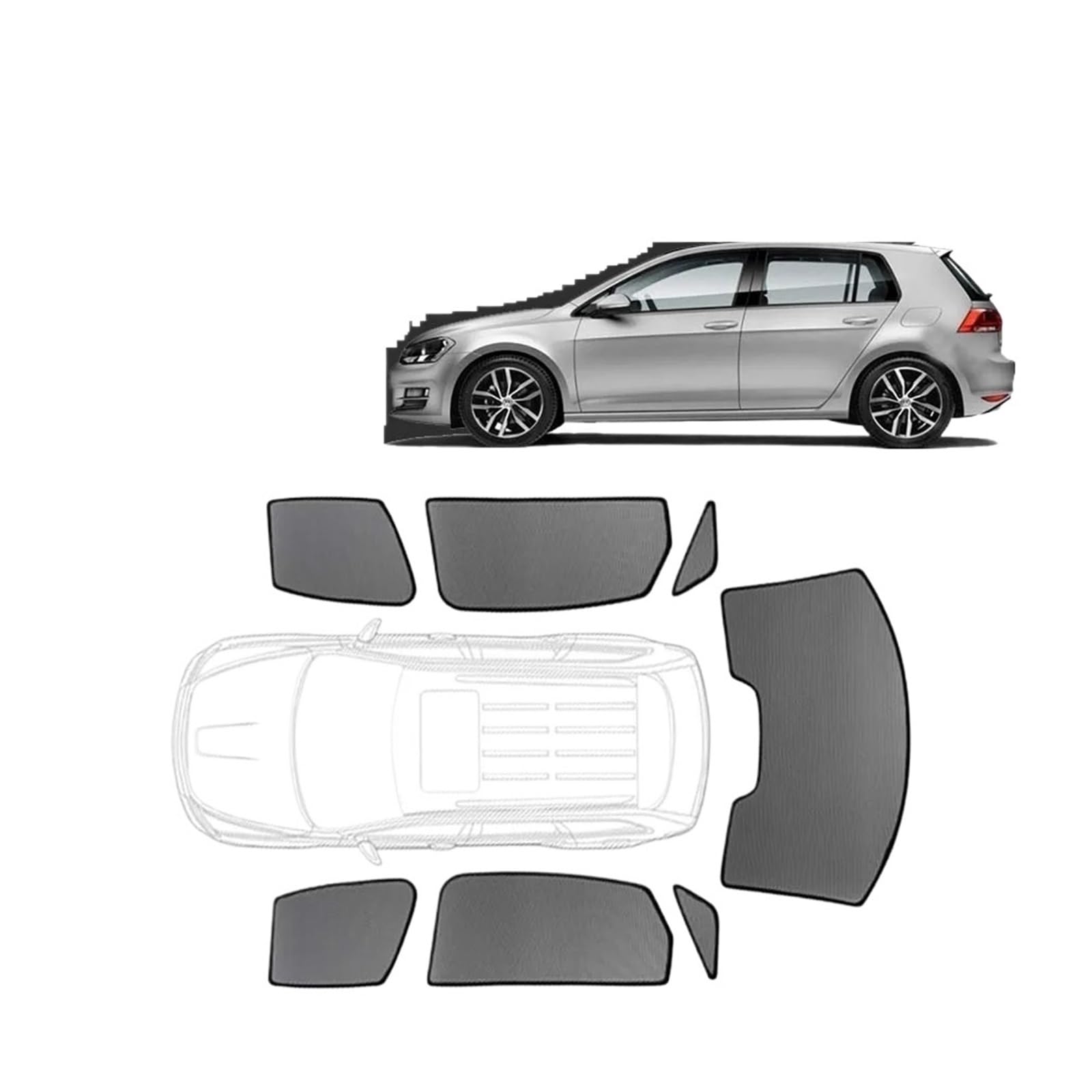 Sonnenblende Auto Für VW Für Golf 7 VII 2013-2020 Benutzerdefinierte Magnetische Autofenster Sonnenschutz 5 Türen Vorhang Mesh Frontscheibe Rahmen Vorhang Sonnenschutz Vorhang(4PCS Front Rear Set) von FIYFIOW