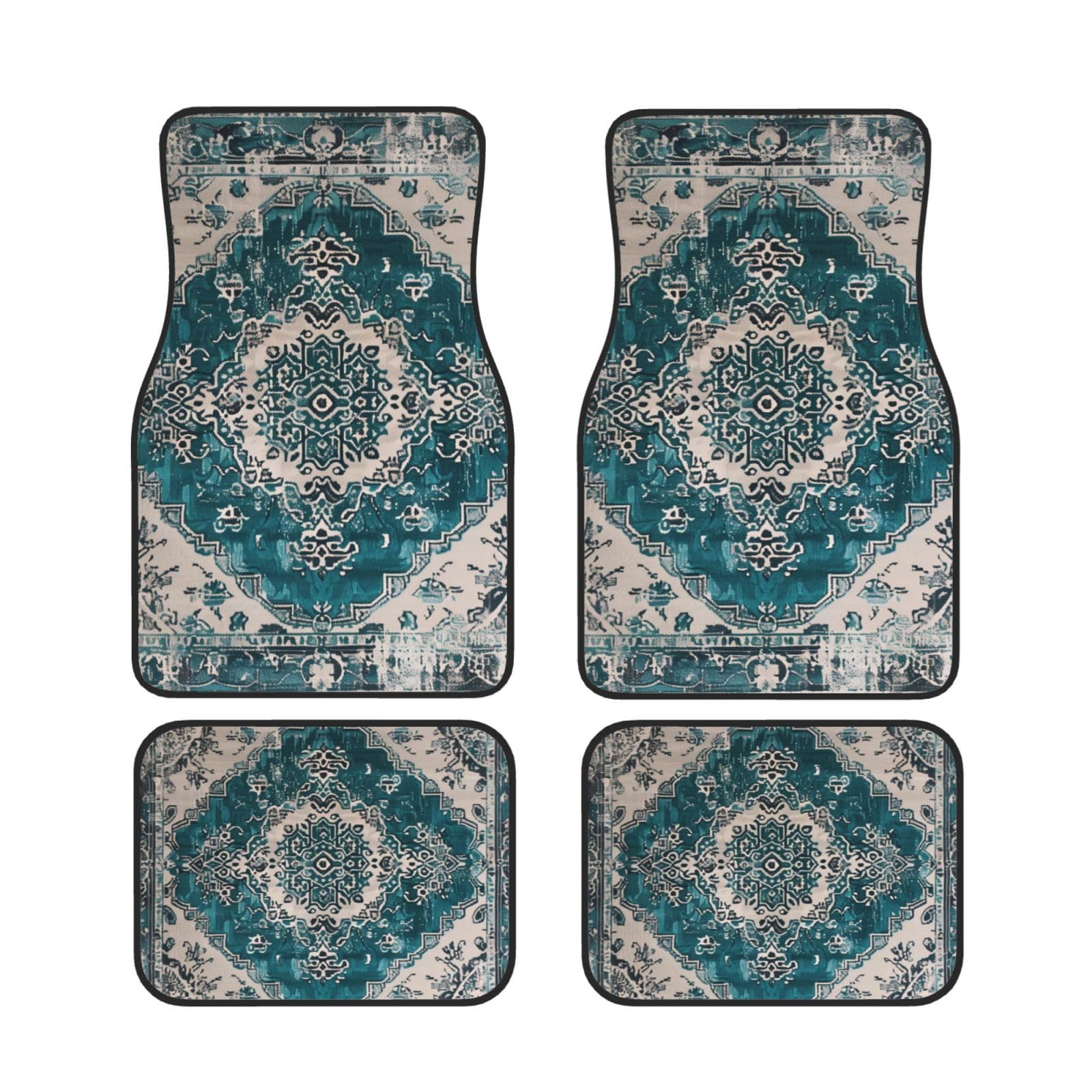 Hippie Pilz Druck Auto Fußmatten für vorne & hinten Niedlicher Teppich Komplettes Set von 4 Auto LKW SUV Fußmatten Grün Blatt Liner Teppich Allwetter Heavy Duty Bodenschutz Floral Daisy von FJAUOQ