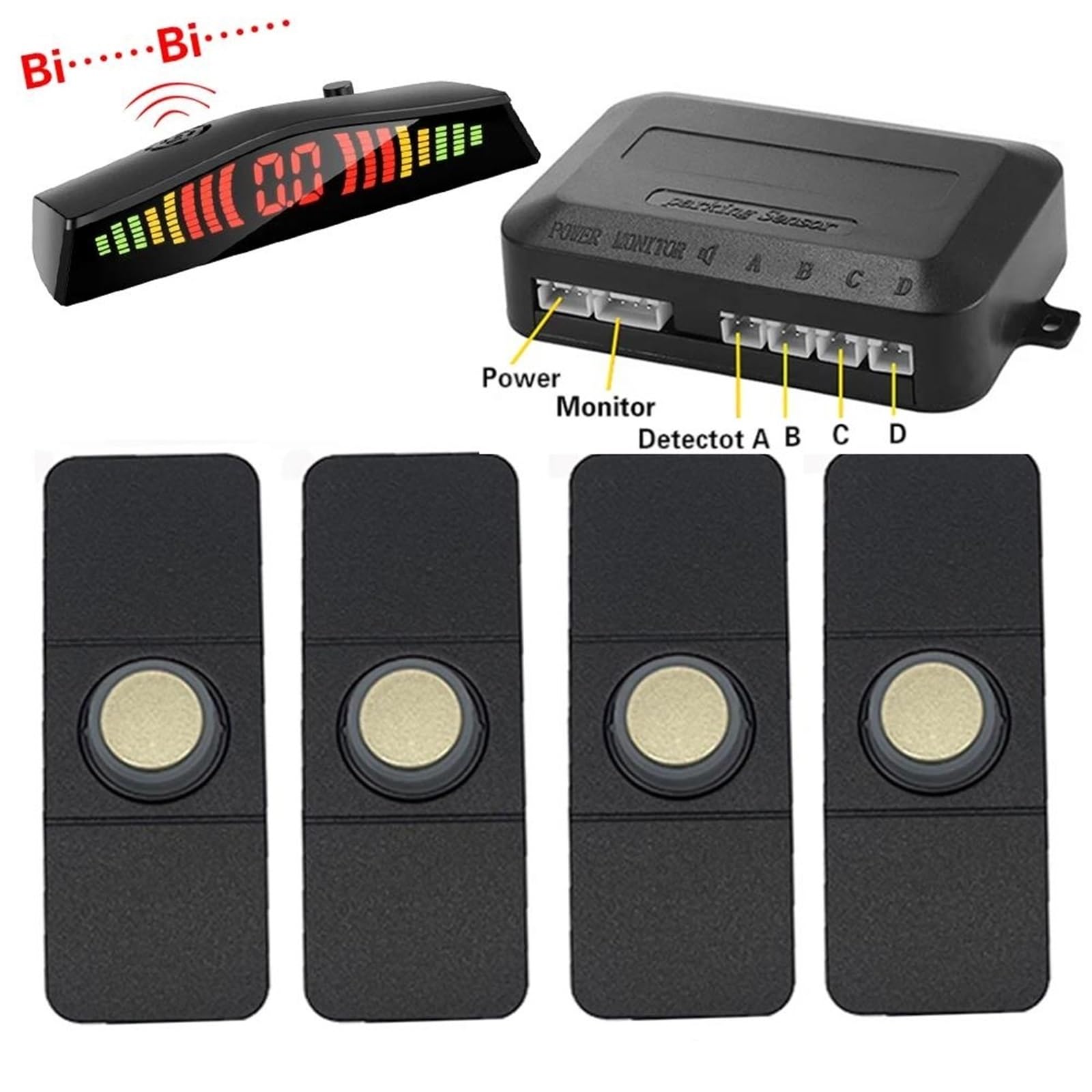 Parksensoren 13mm Parkplatz Sensor Park Tronic Kit Mit Schalter Mit Bildschirm Umkehr Radare Detektor Alarm Parkplatz Sensoren Parkhilfe(Gold) von FJGIGN