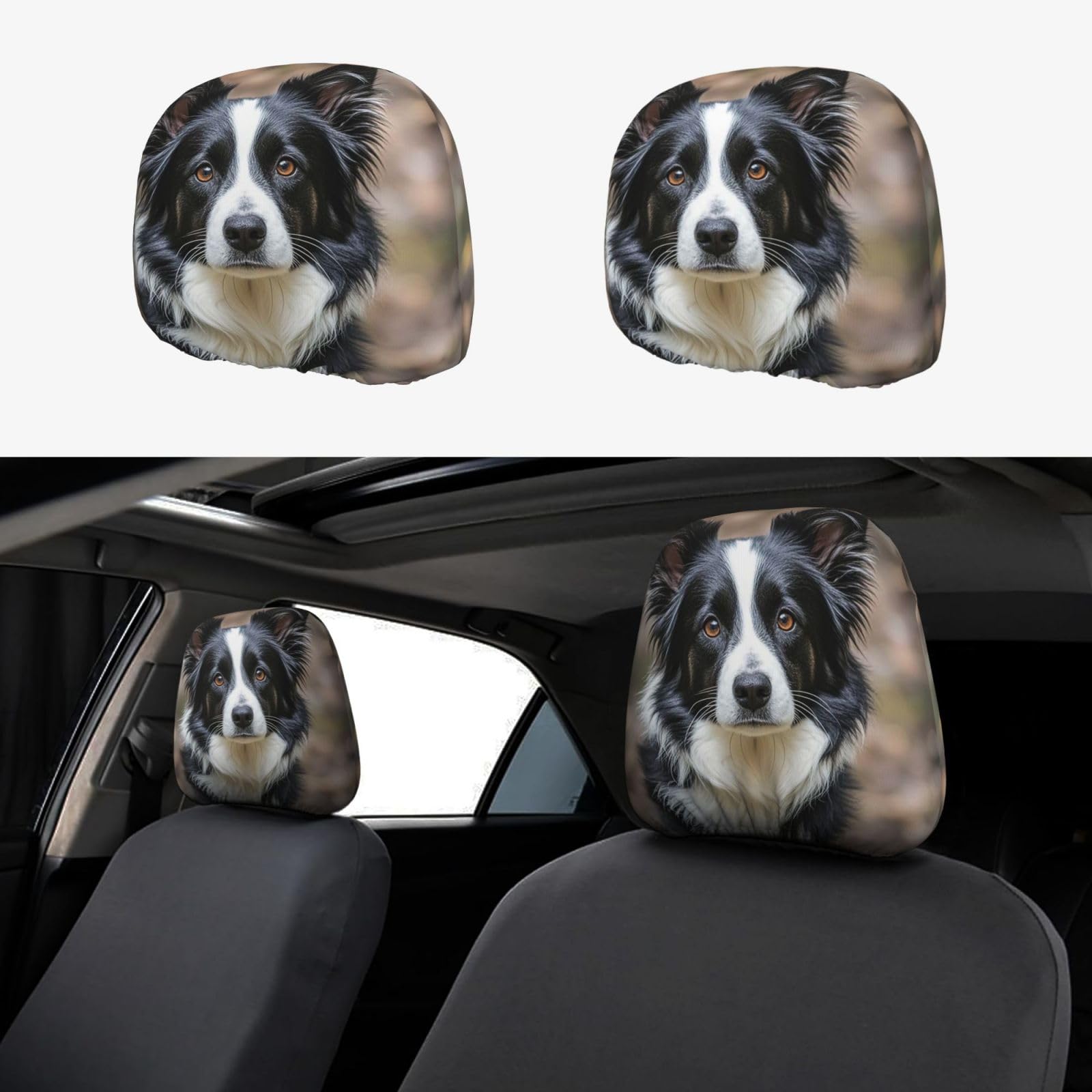 Auto-Kopfstützenbezug, 2 Stück, Kopfstützenbezüge, Border-Collie-Kopfstützenbezüge für Autositze, personalisierte Kopfstützenbezüge für Autositze, universeller Kopfstützenbezug für LKW, SUV, die meist von FJQWKLF