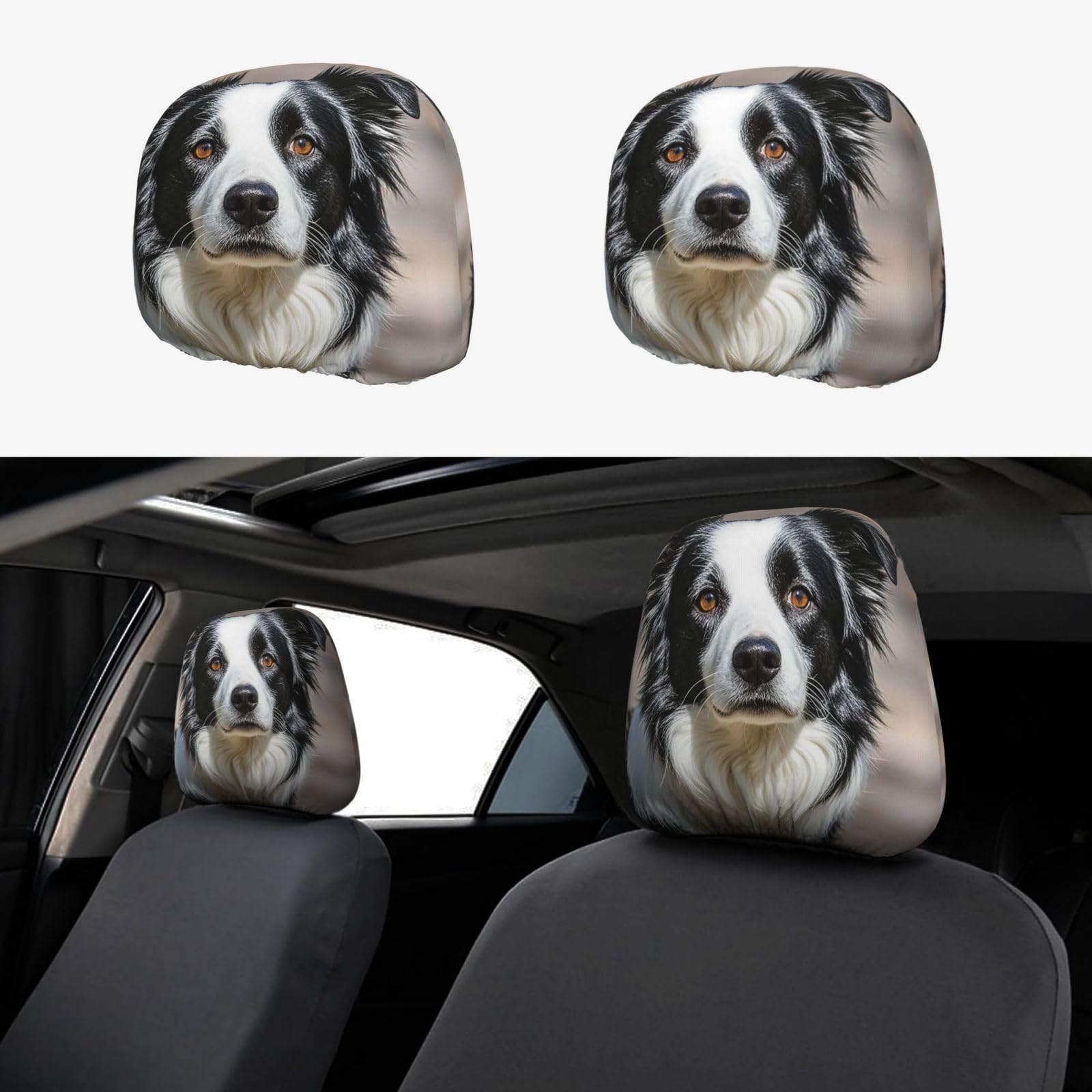 Auto-Kopfstützenbezug, 2 Stück, Kopfstützenbezüge, Border-Collie-Kopfstützenbezüge für Autositze, personalisierte Kopfstützenbezüge für Autositze, universeller Kopfstützenbezug für LKW, SUV, die meist von FJQWKLF