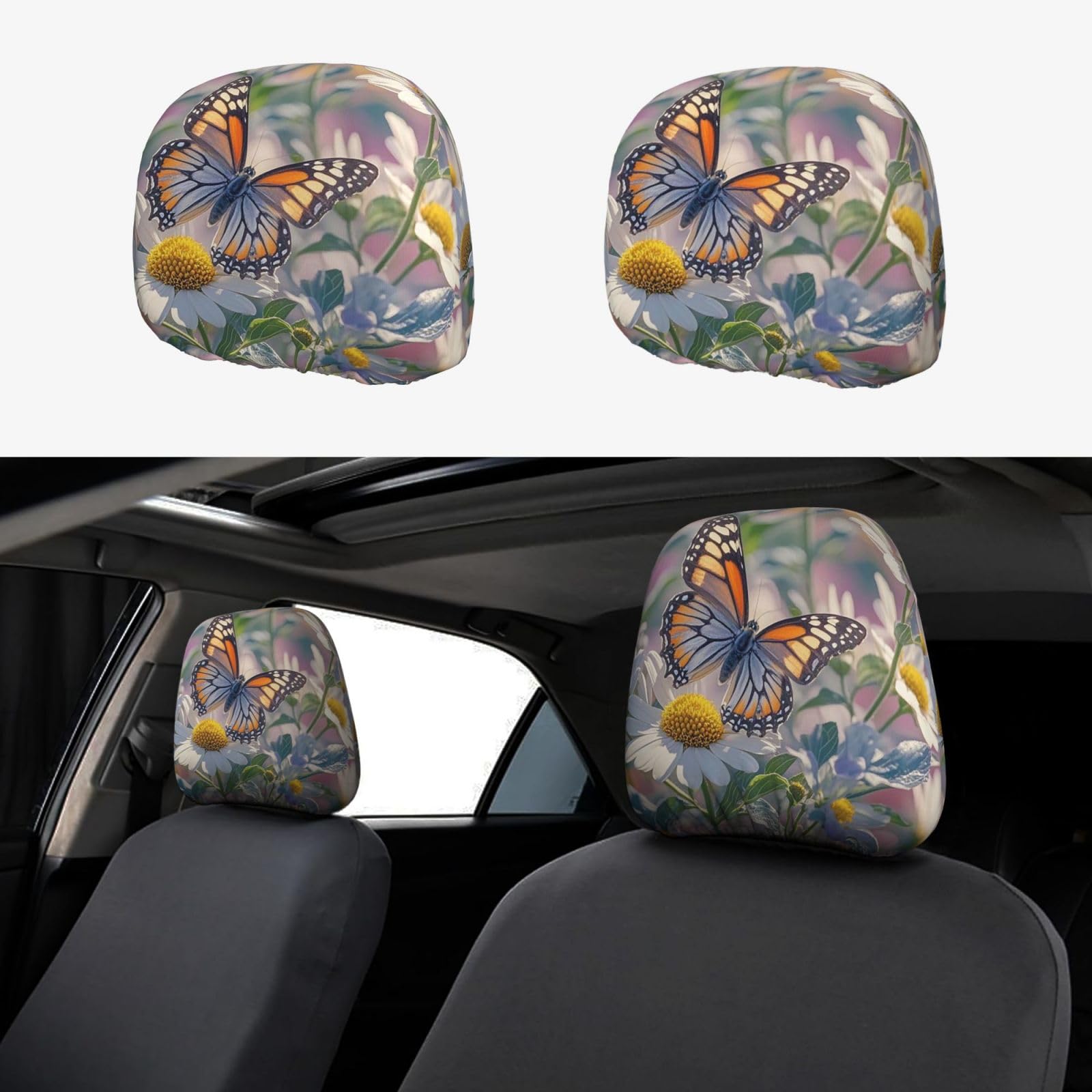 Auto-Kopfstützenbezug, 2 Stück, Kopfstützenbezüge, Farbe Schmetterling/Blume, Autositz-Kopfstützenbezüge, personalisierte Autositz-Kopfstützenbezüge, universeller Kopfstützenbezug für LKW, SUV, die me von FJQWKLF