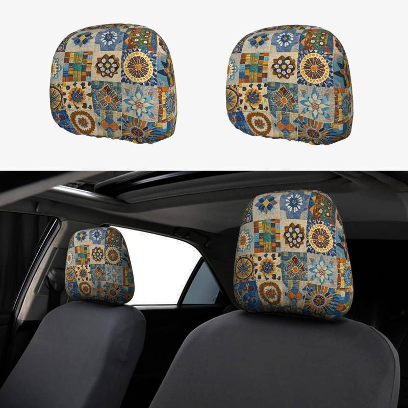 Auto-Kopfstützenbezug, 2 Stück, Kopfstützenbezüge, afrikanischer Textil-Patchwork, Autositz-Kopfstützenbezüge, personalisierte Autositz-Kopfstützenbezüge, universeller Kopfstützenbezug für LKW, SUV, d von FJQWKLF