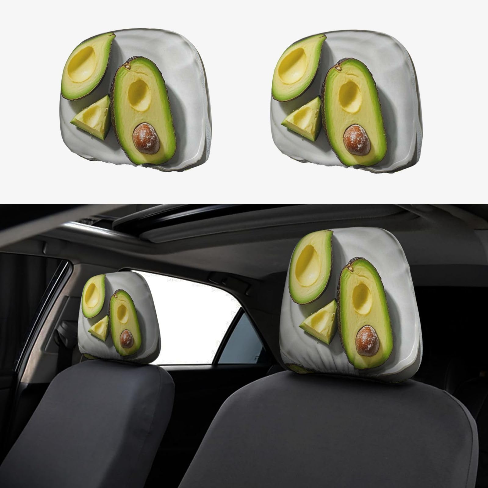 Auto-Kopfstützenbezug, 2 Stück, Kopfstützenbezüge, halbgeschnittene Avocadostücke, Kopfstützenbezüge für Autositze, personalisierte Kopfstützenbezüge für Autositze, universeller Kopfstützenbezug für L von FJQWKLF